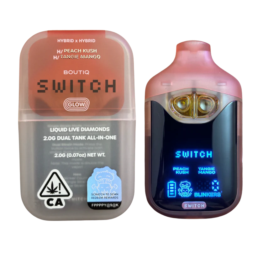 BOUTIQ SWITCH V4 GLOW EDITION - PEACH KUSH x TANGIE MANGO 2G DUAL TANK DISPOSABLE