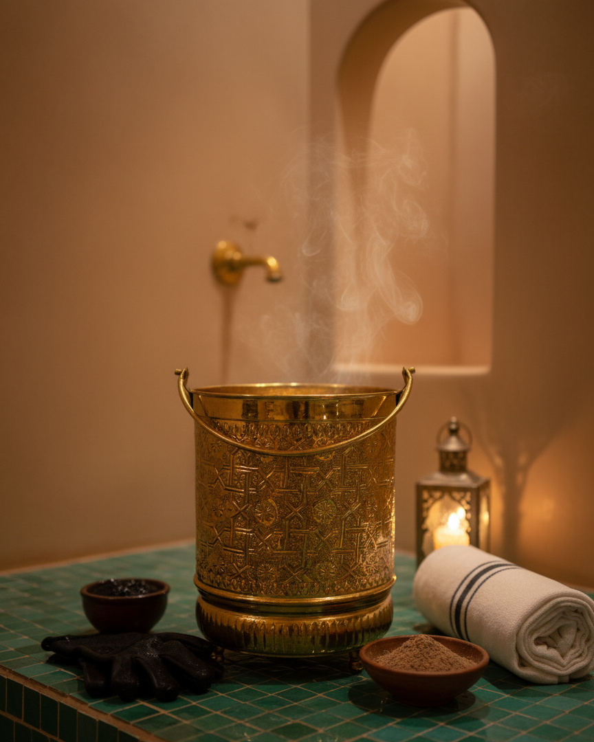 Sattel /Seau de Hammam Traditionnel en Laiton Ciselé
