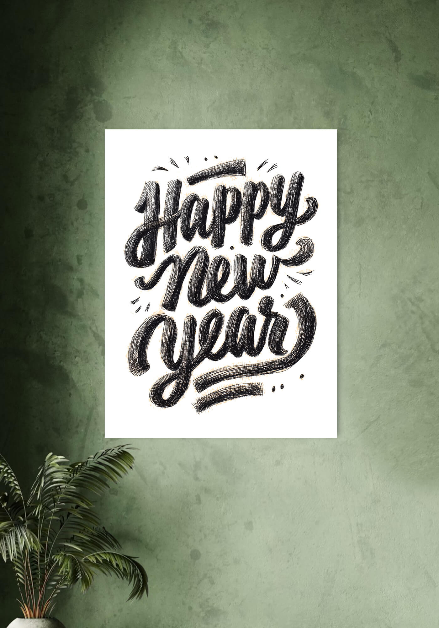 Happy New Year Black and White