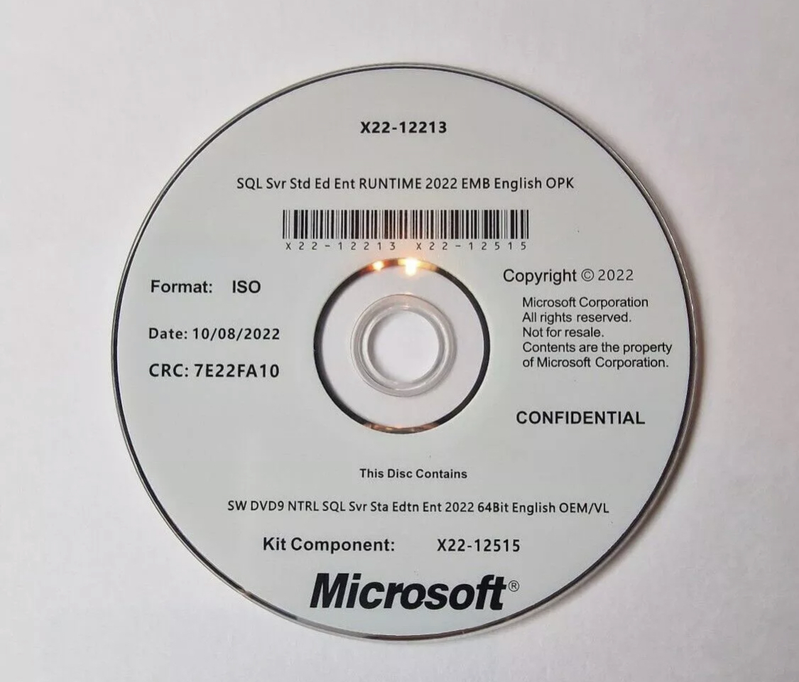 Microsoft SQL Server Standard 2022 with DVD, Unlimited core and Unlimited CALS