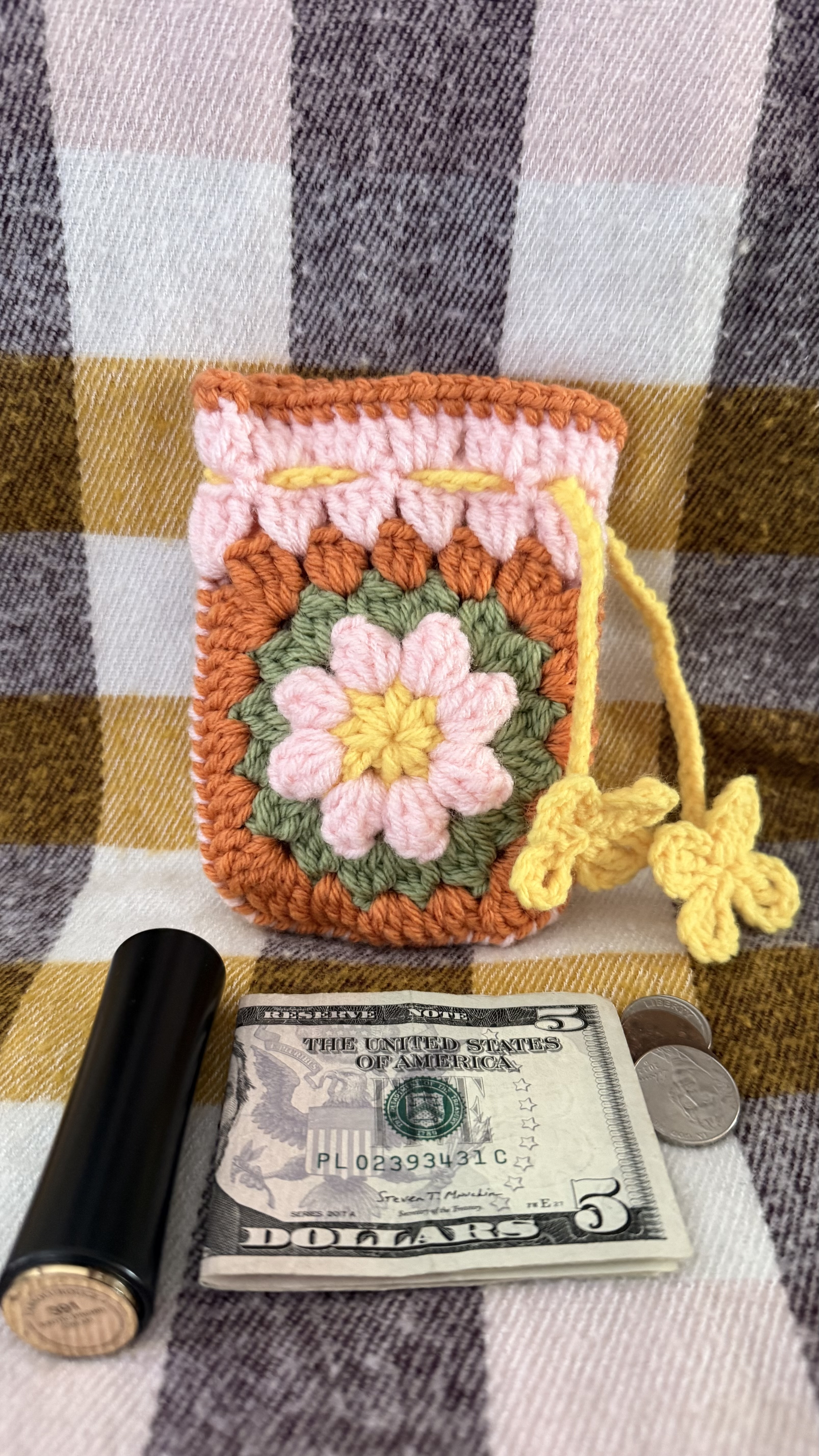 Crochet Floral Coin Pouch