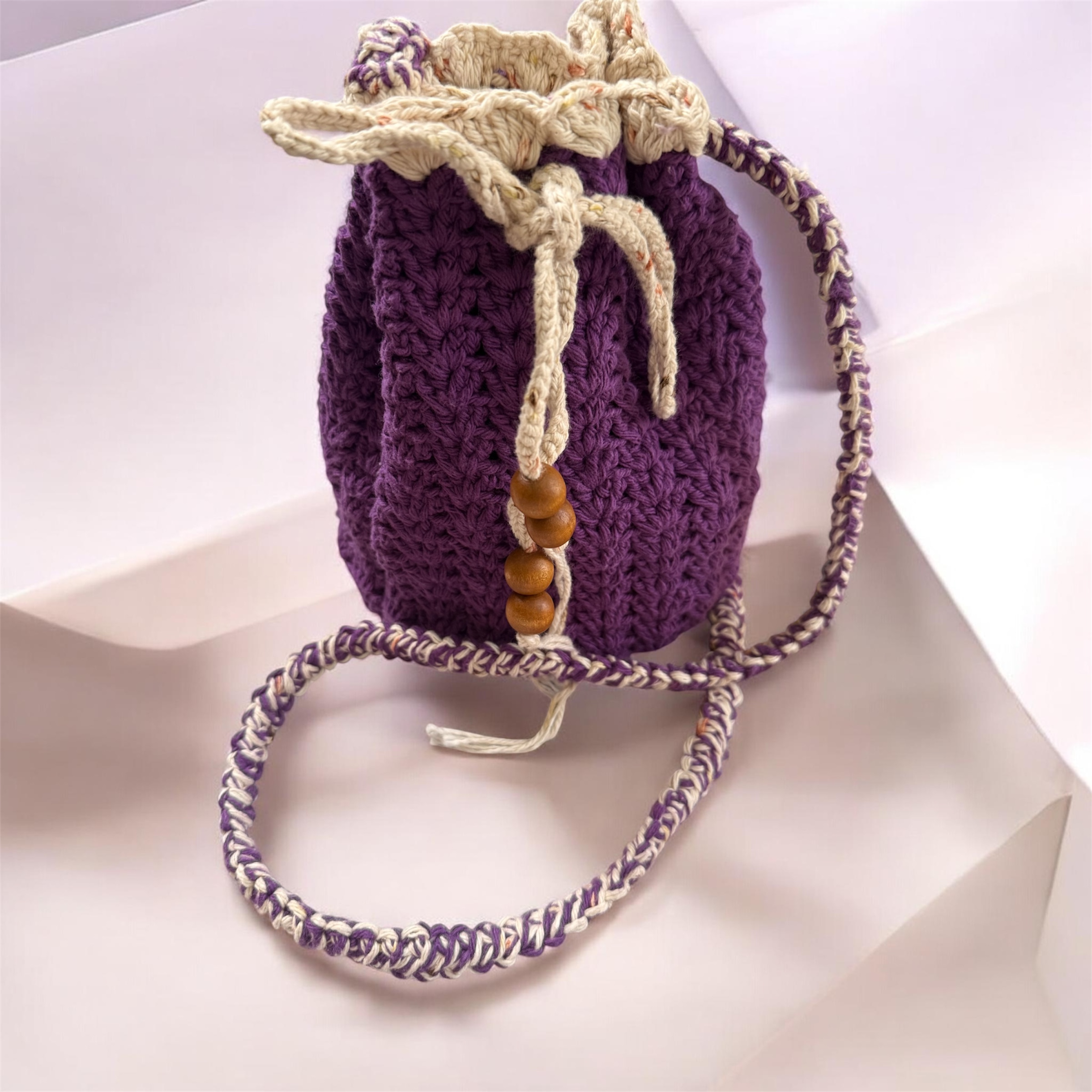 Handmade Crochet Drawstring Bag