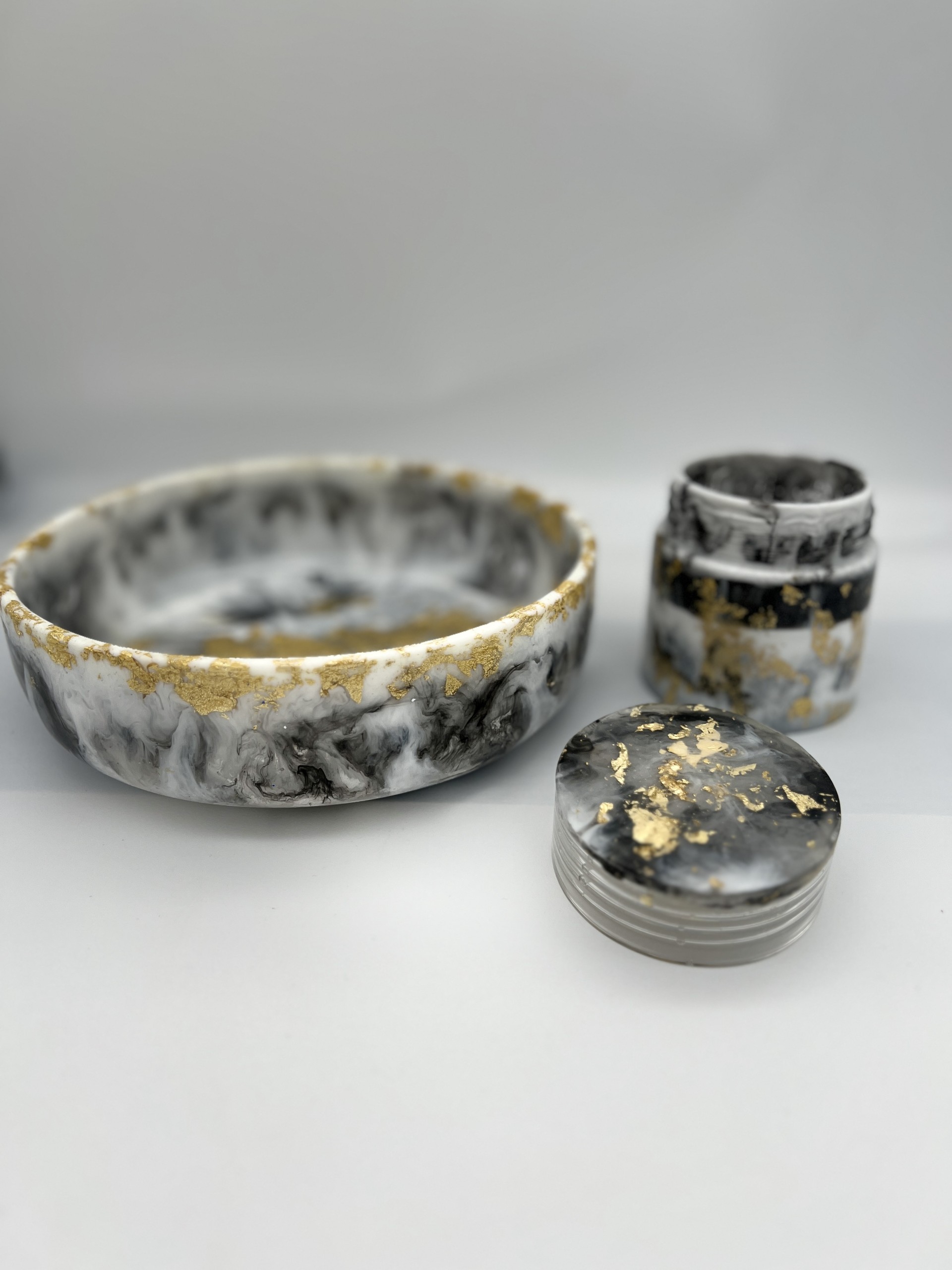 Marble Effect Resin Bowl and Jar Set