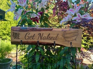 Get Naked Wooden Bathroom Sign
