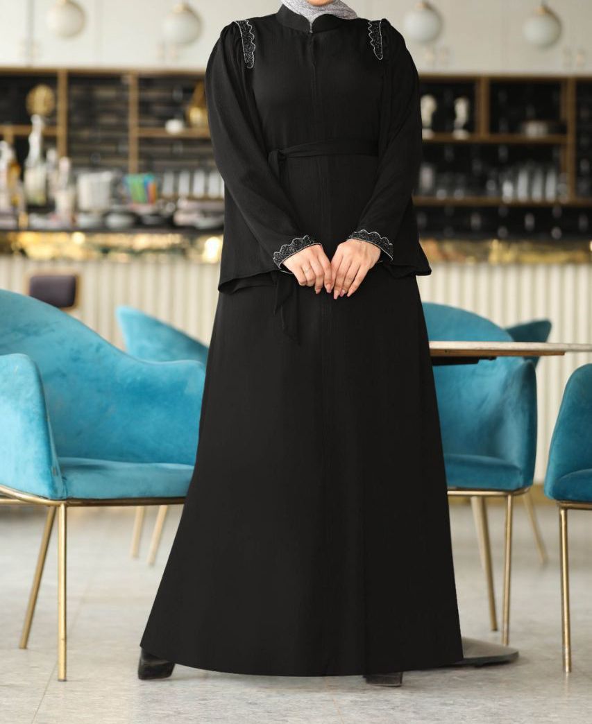 Soft Black Abaya with Subtle Embroidery