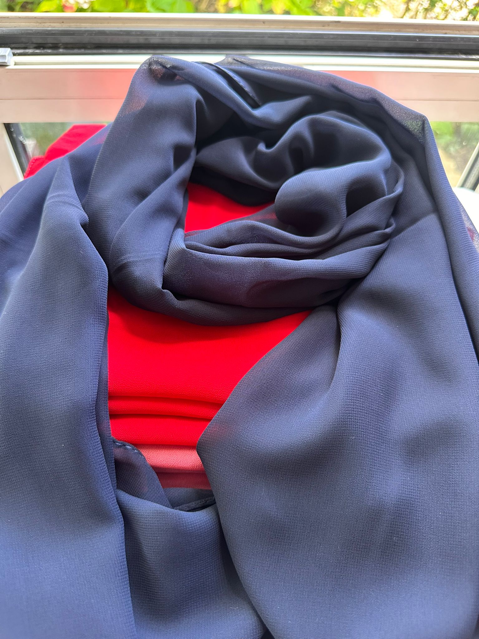 Elegant Navy Blue Chiffon Scarf