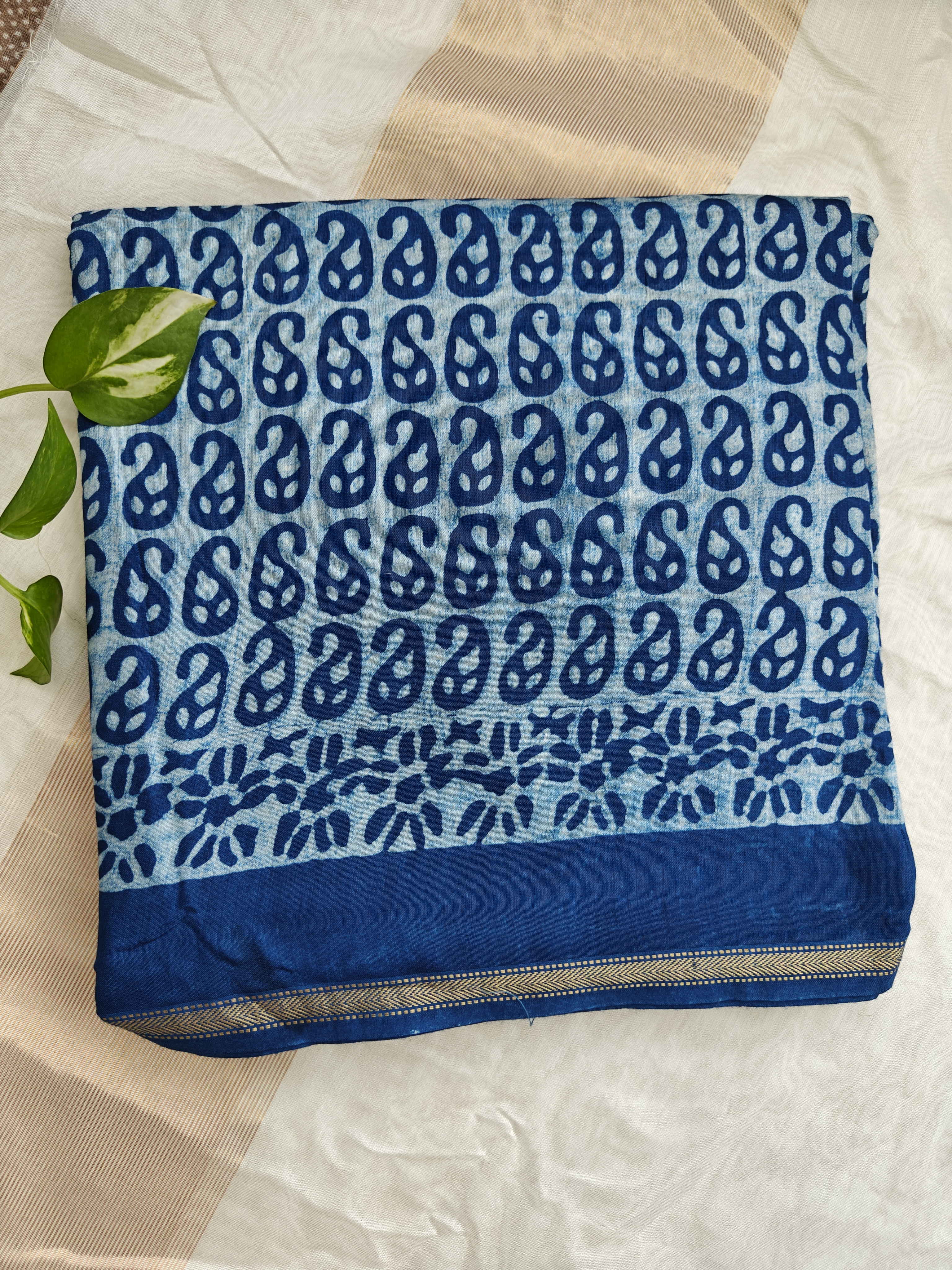 Maheshwari Silk Cotton Indigo Saree THIND-0006