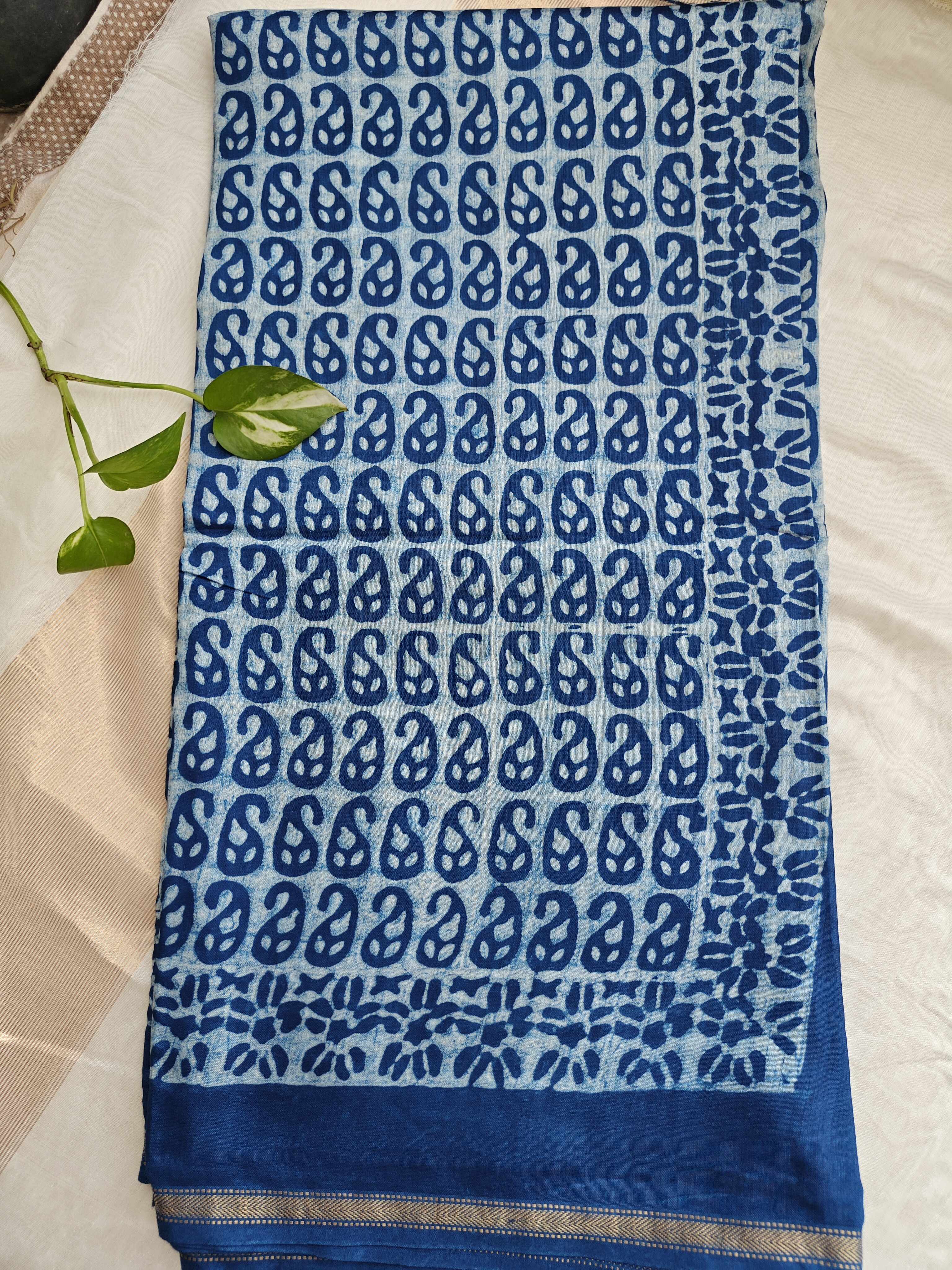 Maheshwari Silk Cotton Indigo Saree THIND-0006