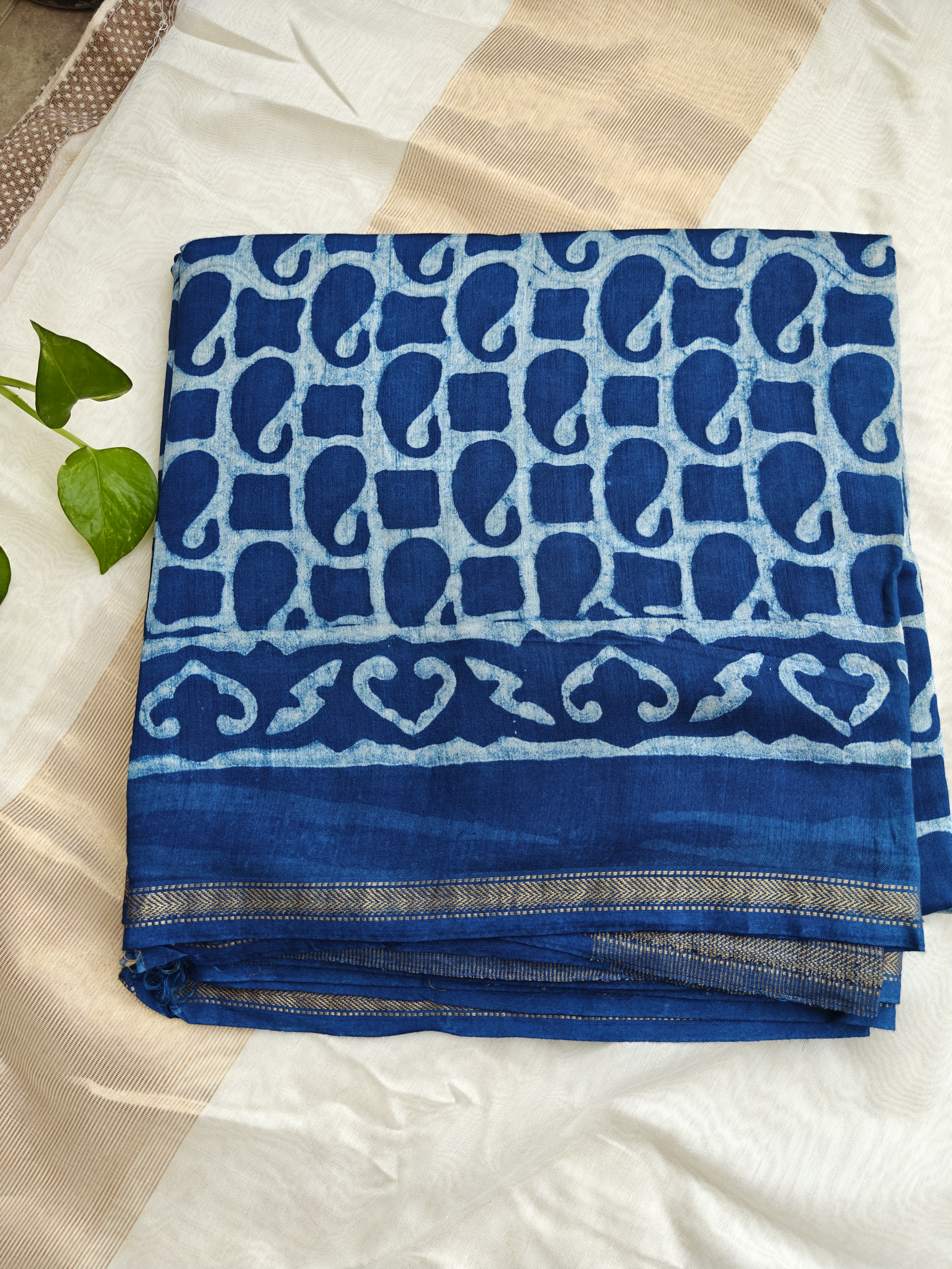 Maheshwari Silk Cotton Indigo Saree THIND-0004