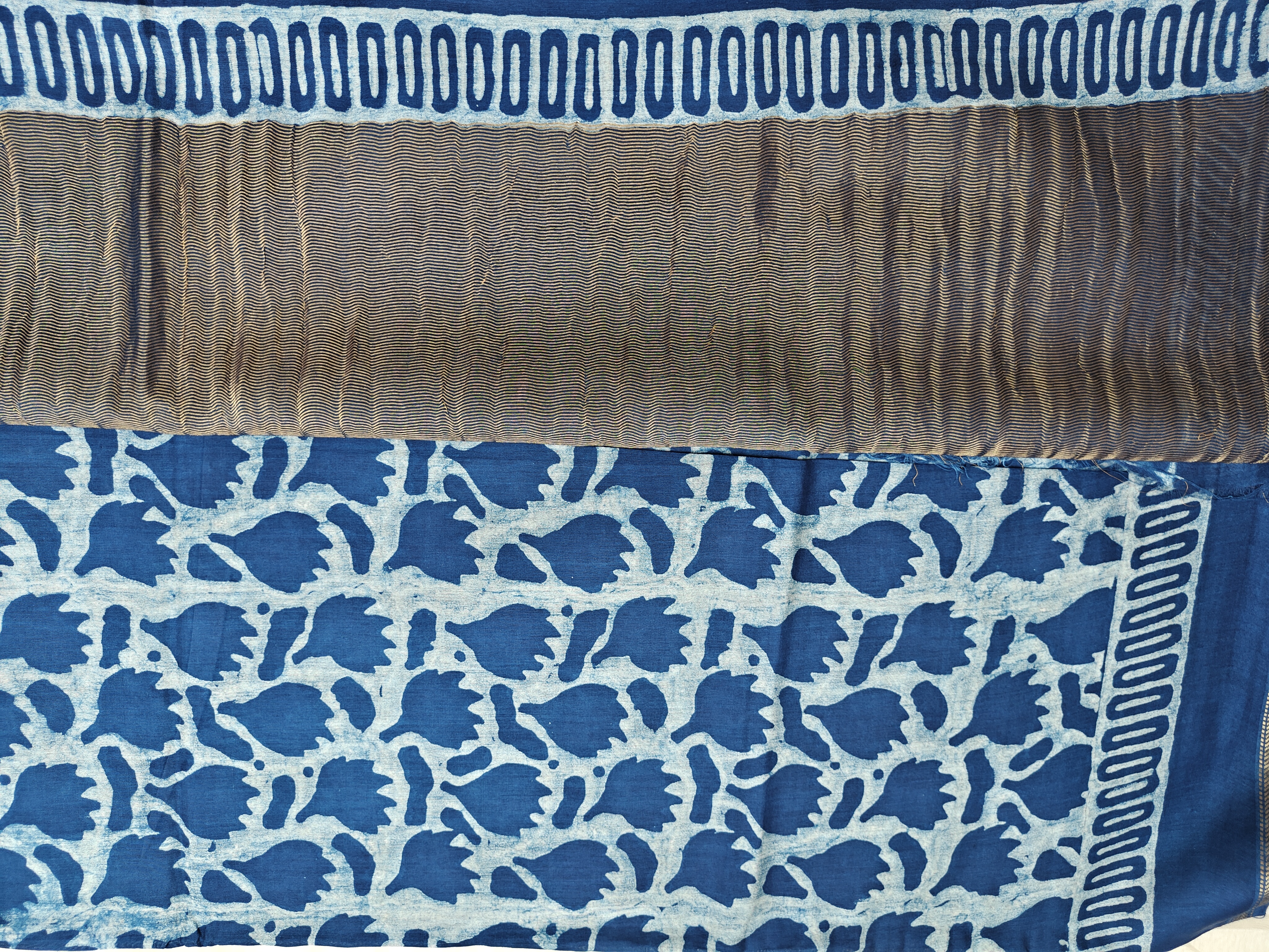 Maheshwari Silk Cotton Indigo Saree THIND-0003