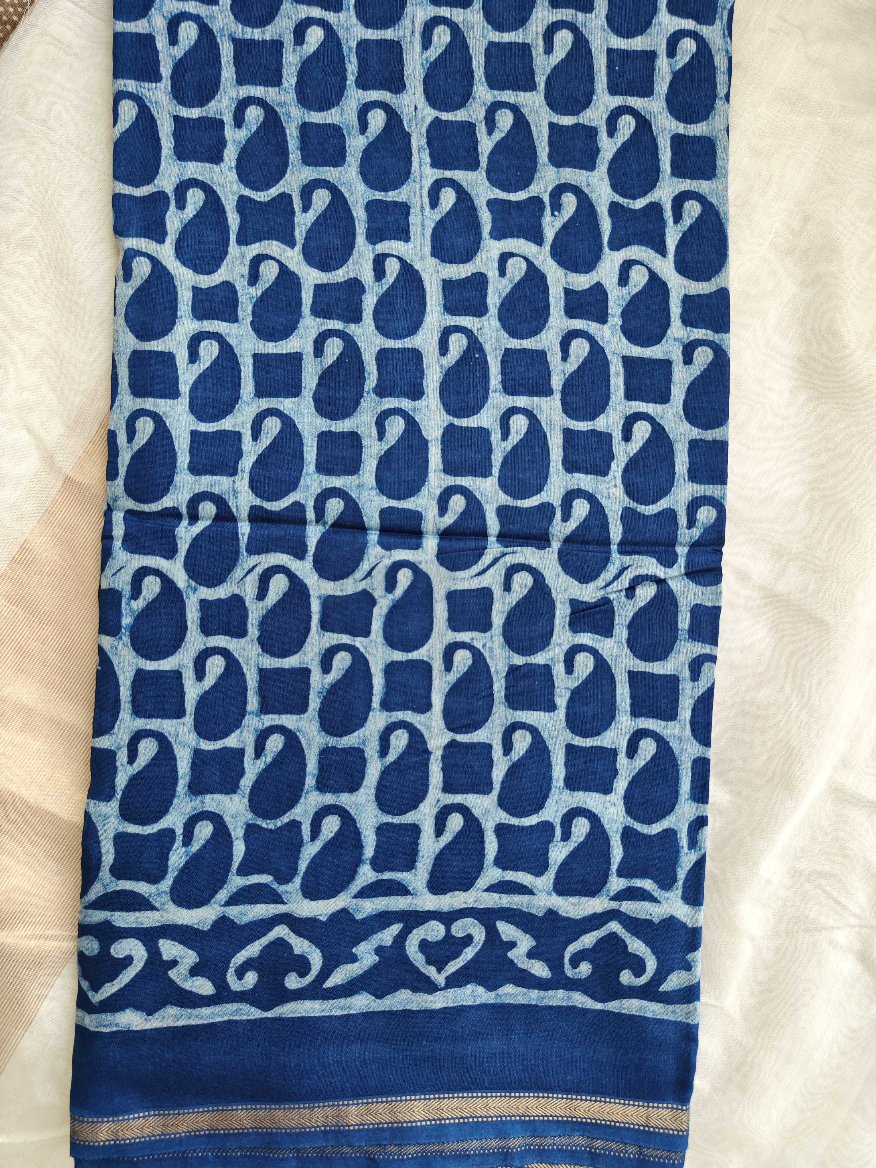 Maheshwari Silk Cotton Indigo Saree THIND-0004