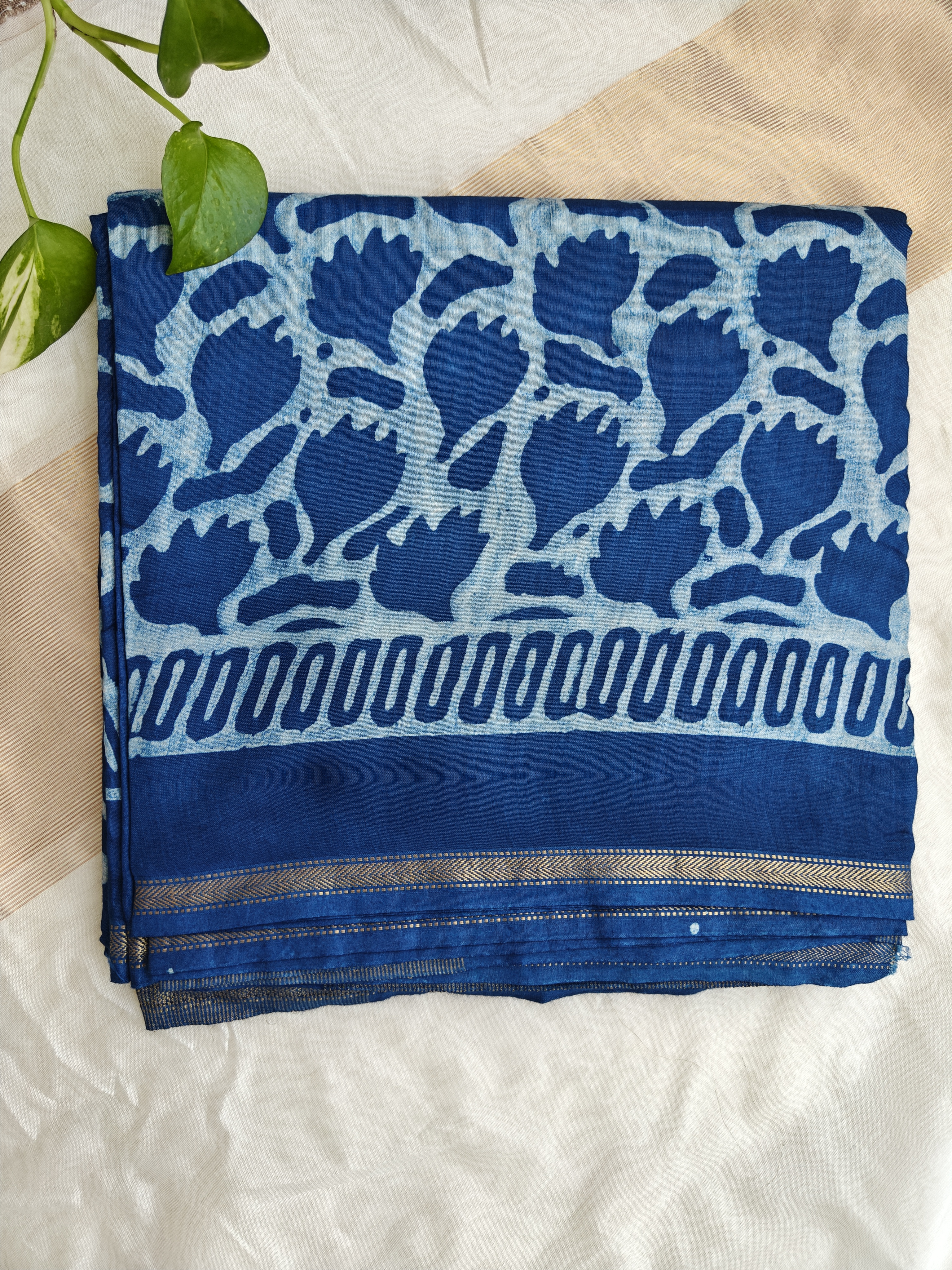 Maheshwari Silk Cotton Indigo Saree THIND-0003