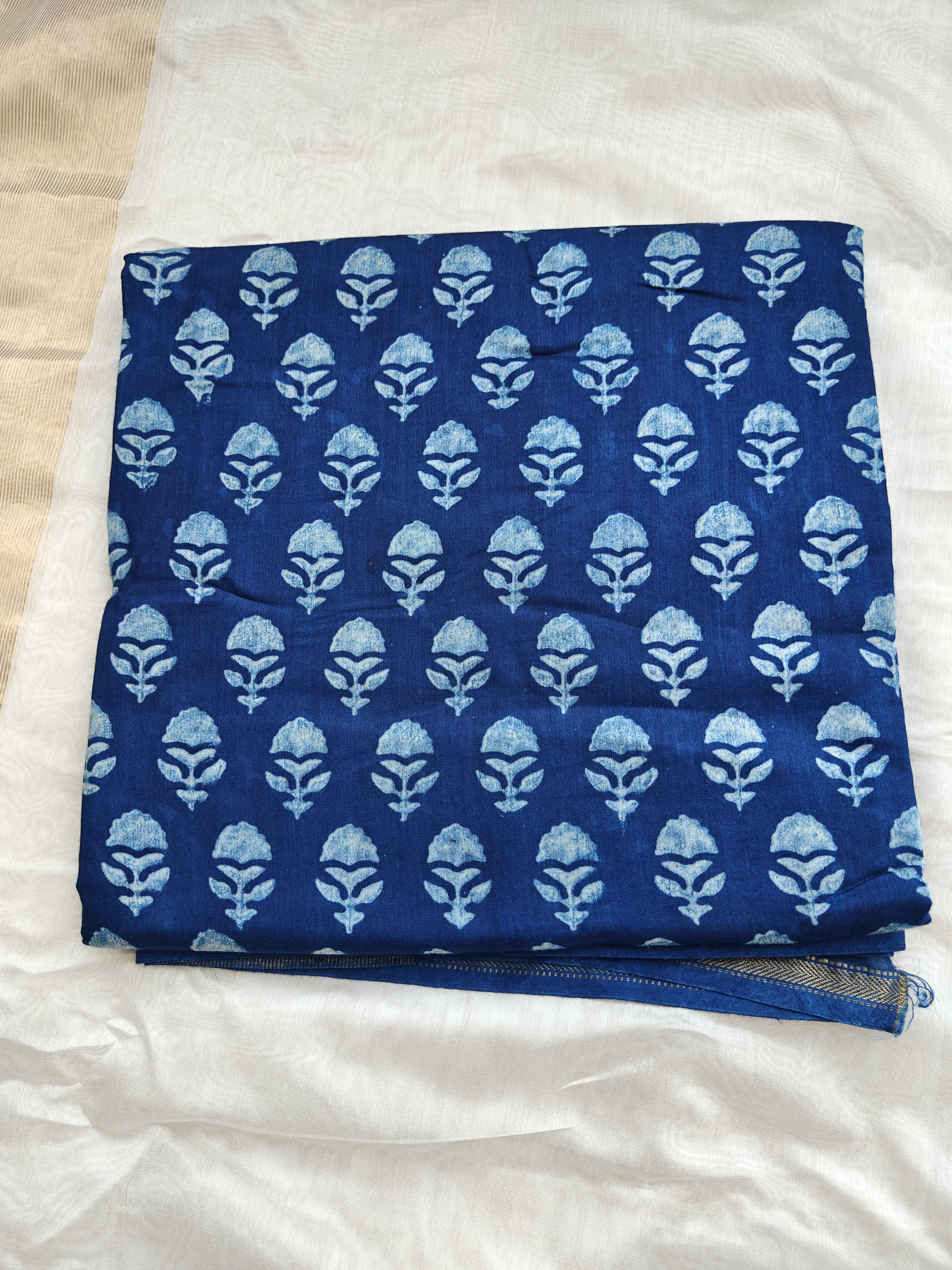 Maheshwari Silk Cotton Indigo Saree THIND-0005