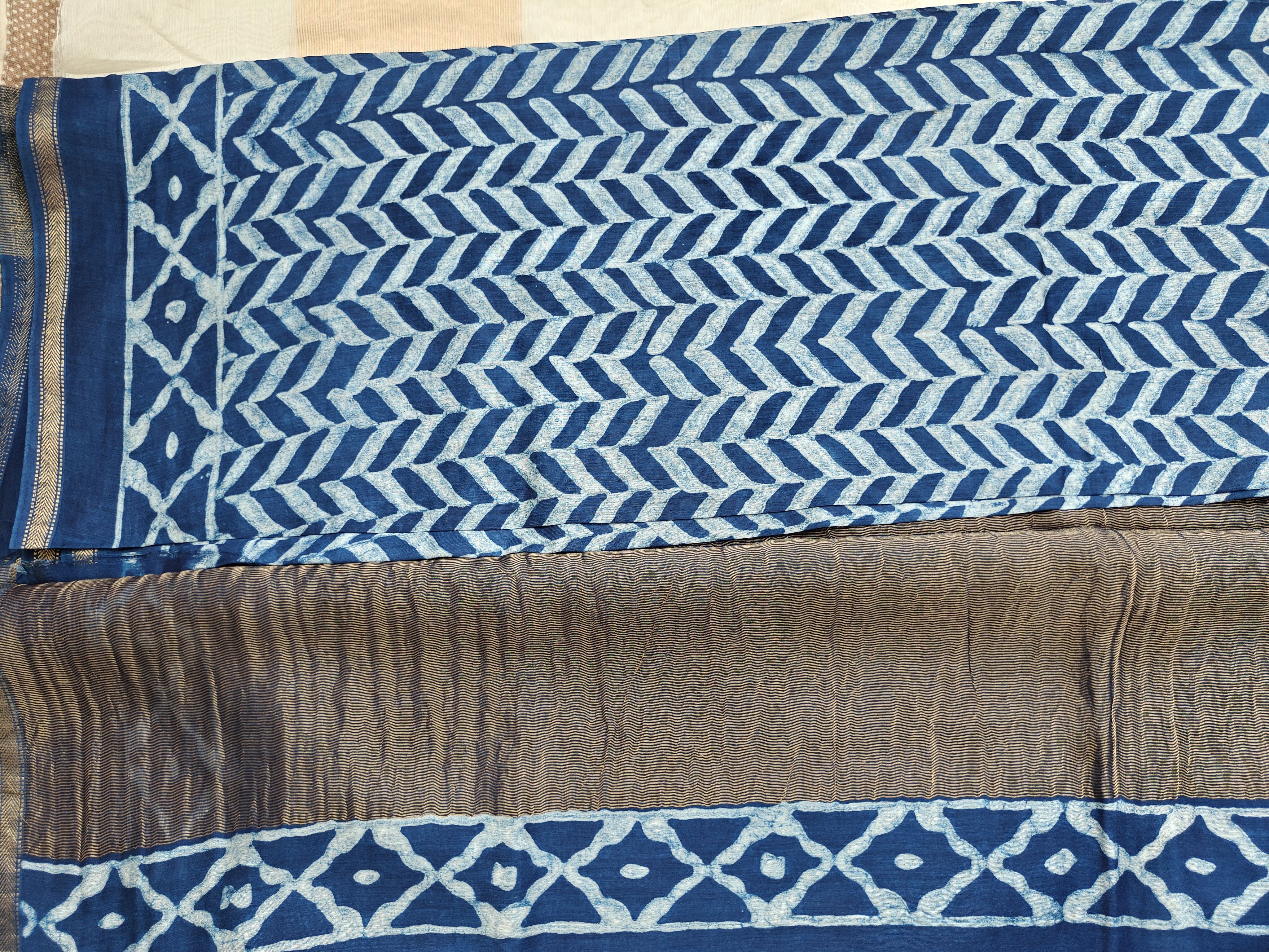 Maheshwari Silk Cotton Indigo Saree THIND-0001