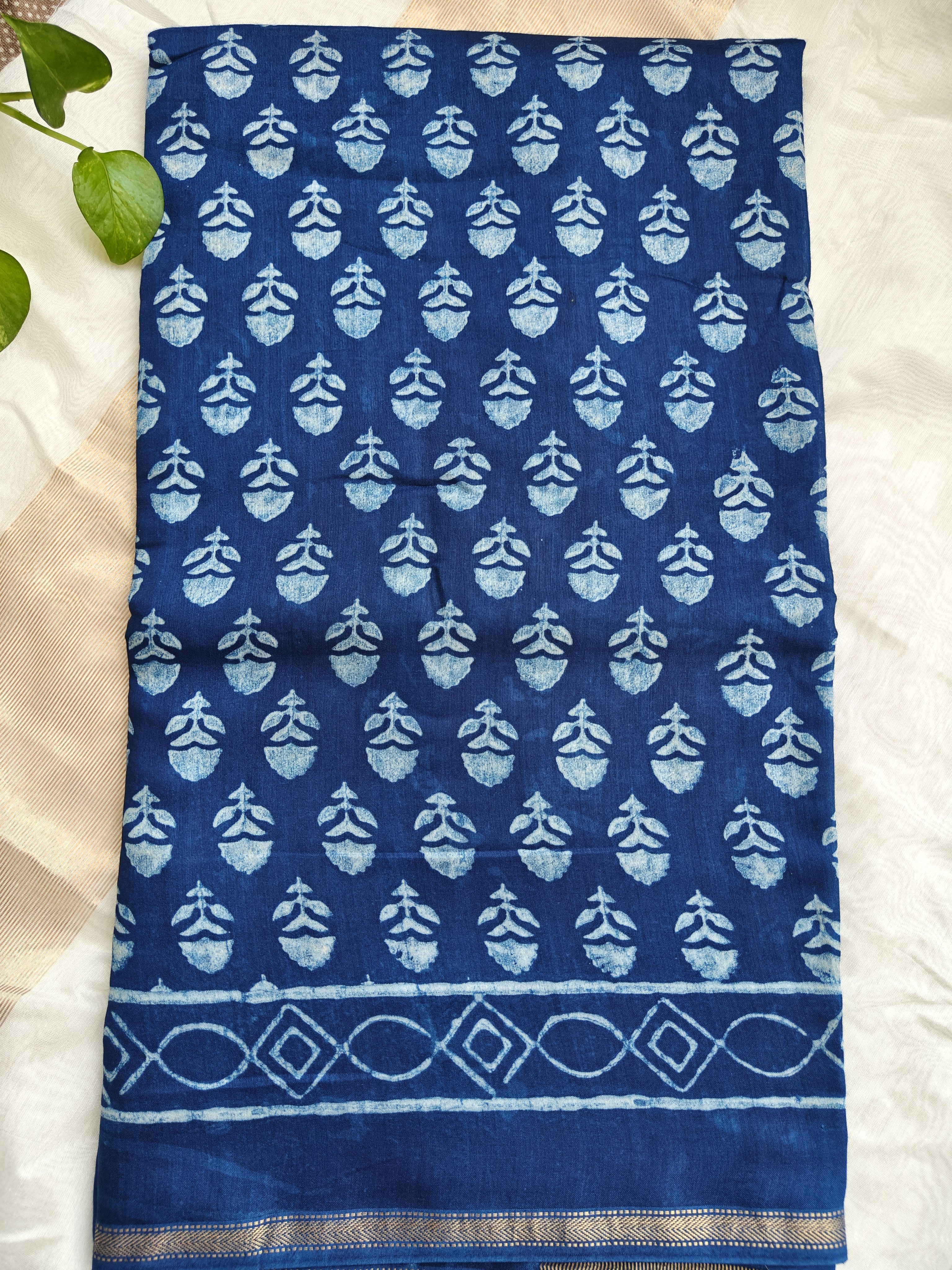 Maheshwari Silk Cotton Indigo Saree THIND-0005