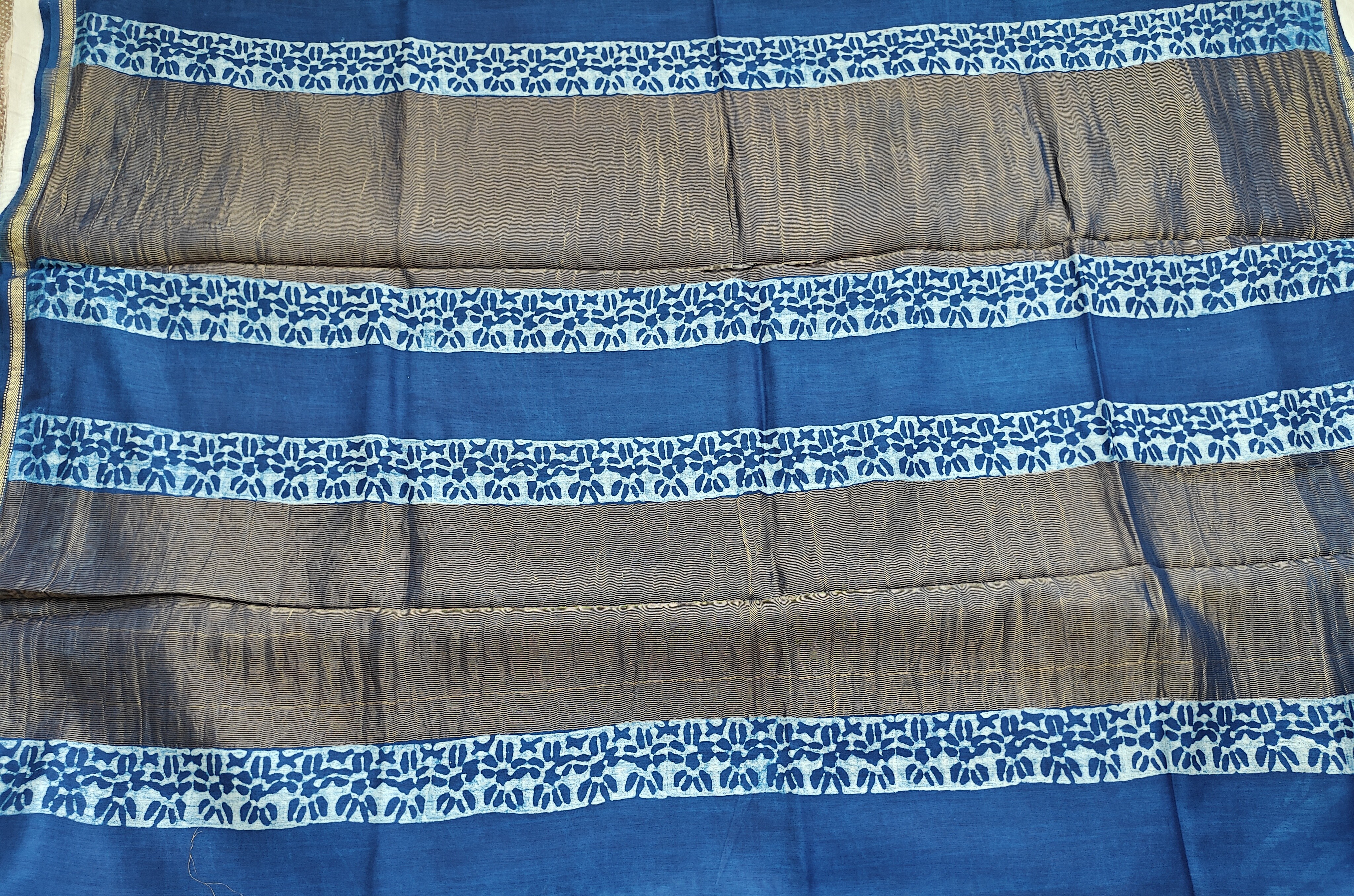 Maheshwari Silk Cotton Indigo Saree THIND-0006