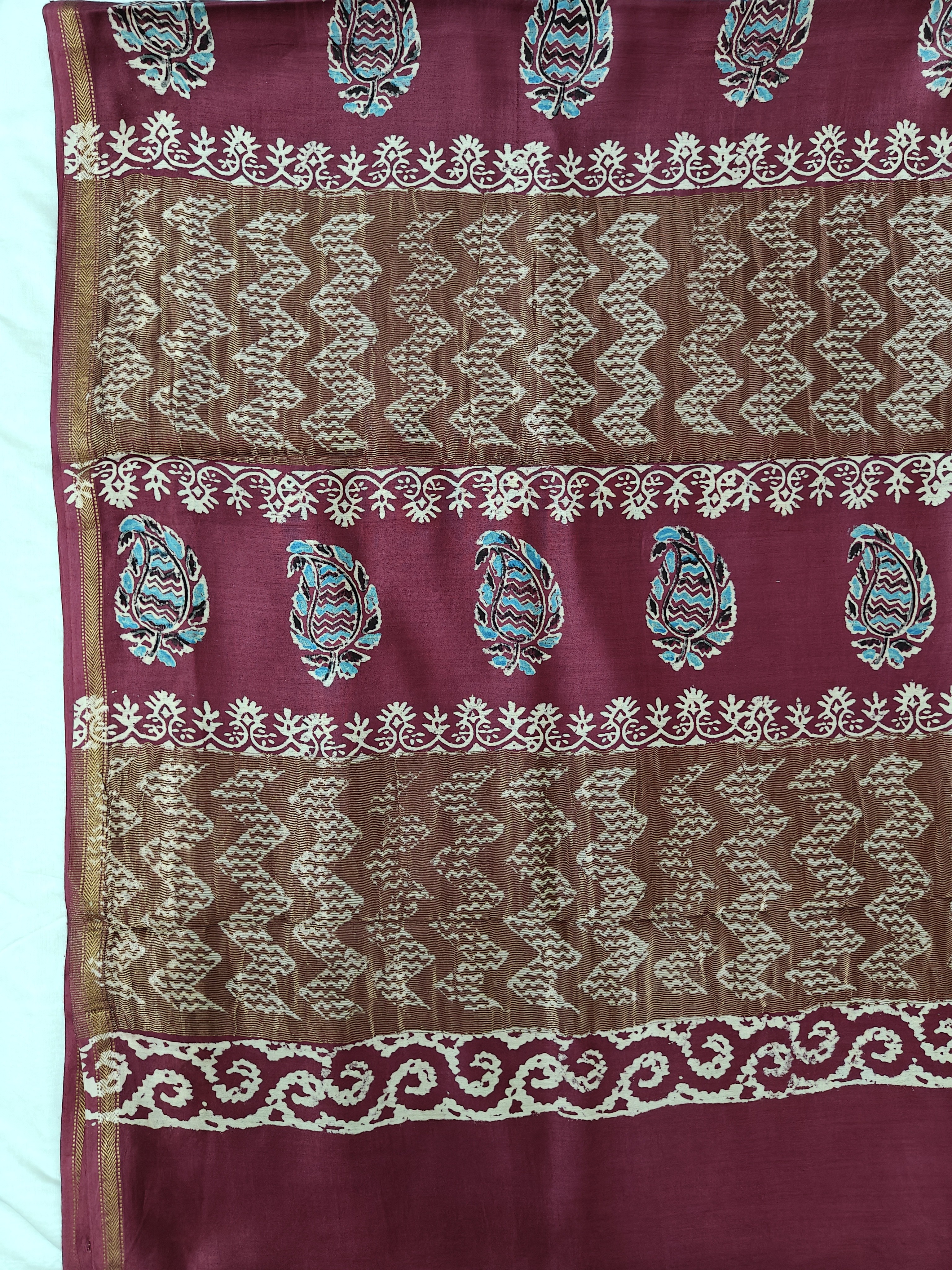 Maheshwari Silk Cotton Ajrakh Saree THAJR-0002