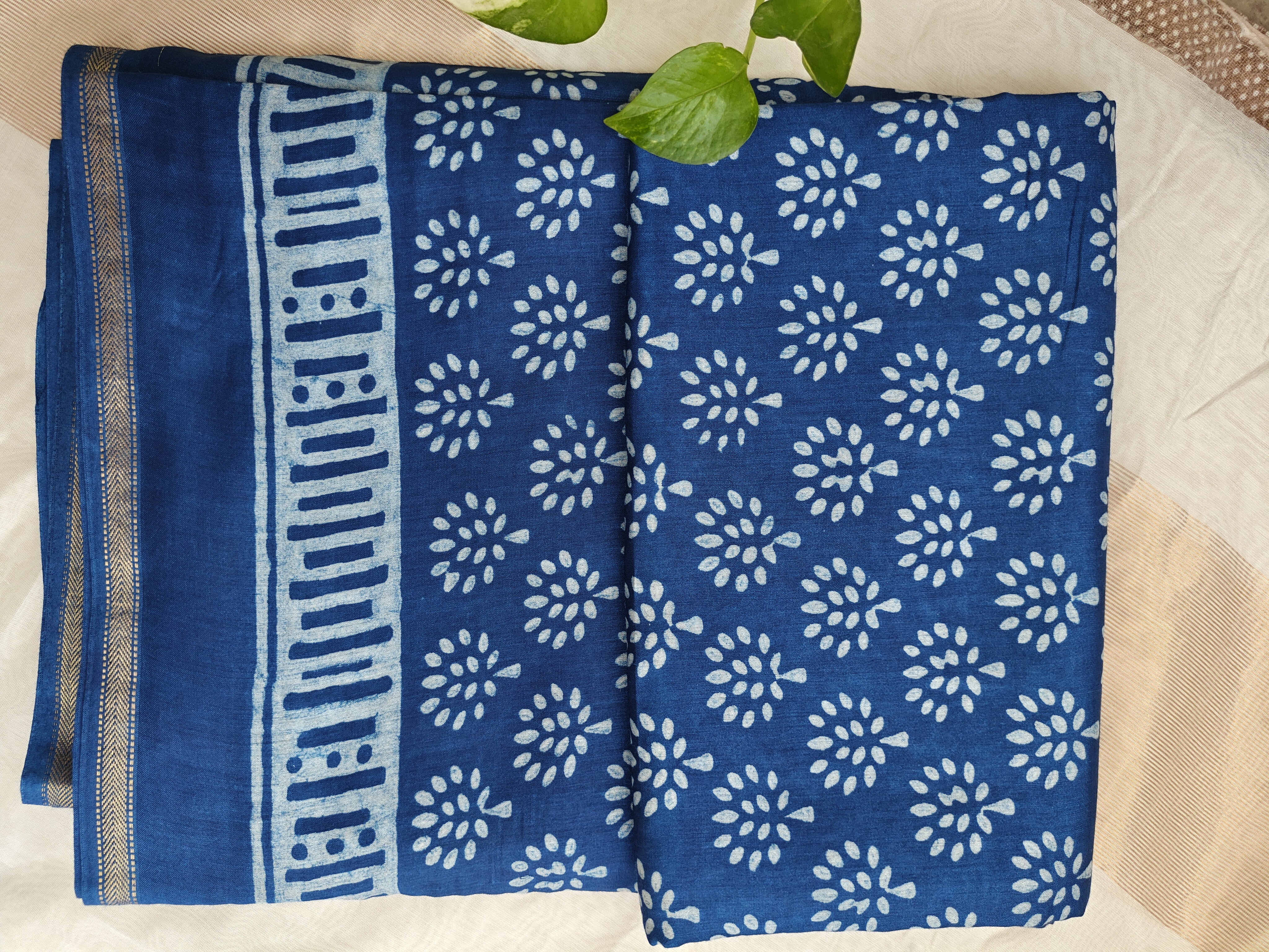 Maheshwari Silk Cotton Indigo Saree THIND-0002