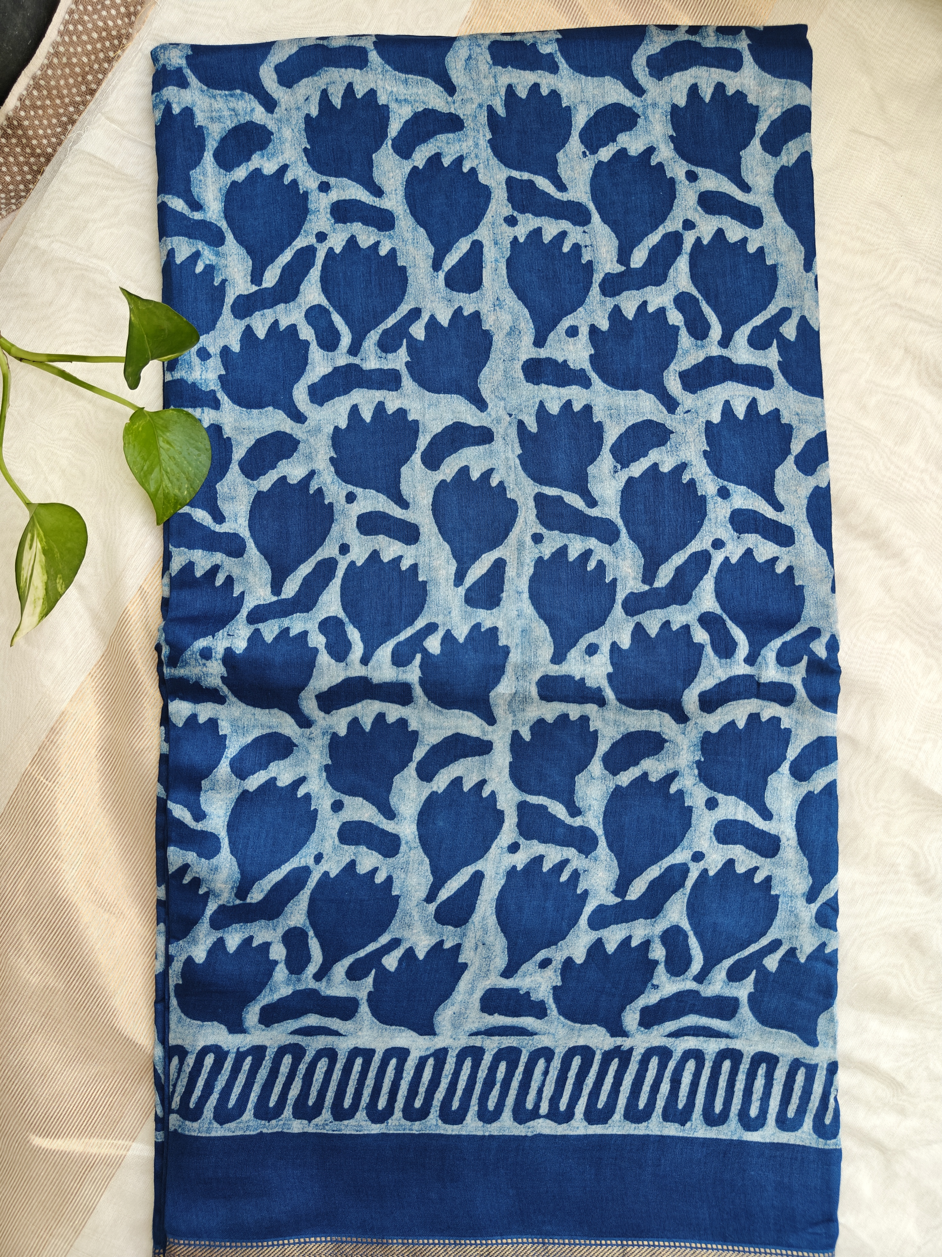 Maheshwari Silk Cotton Indigo Saree THIND-0003