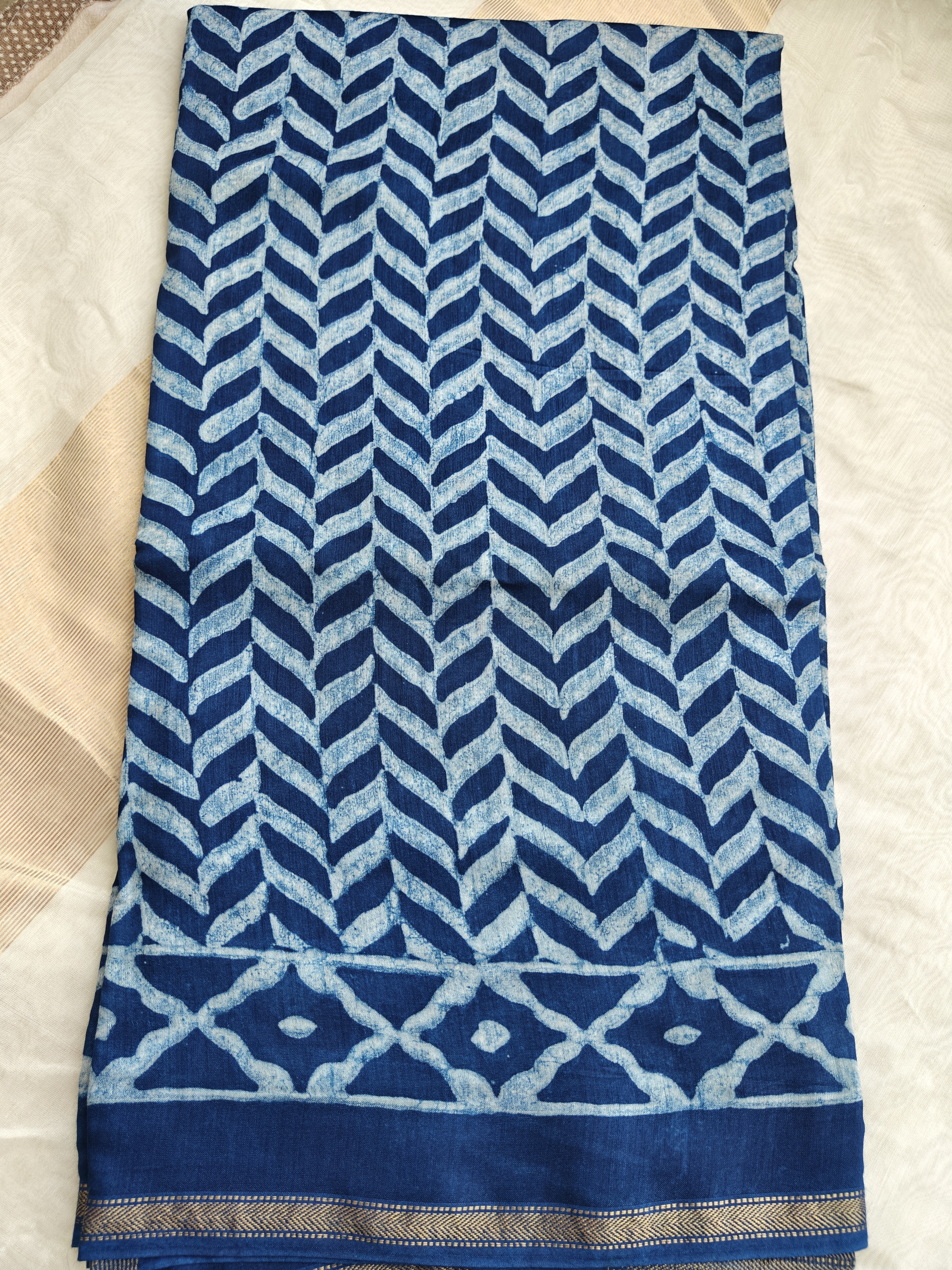 Maheshwari Silk Cotton Indigo Saree THIND-0001