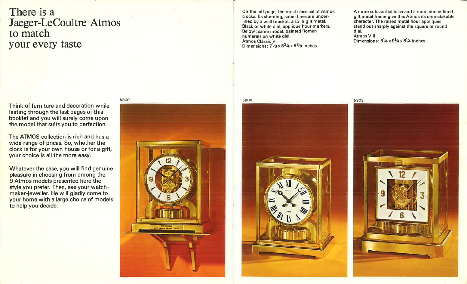Atmos Clock Model Range Brochure - 1970's