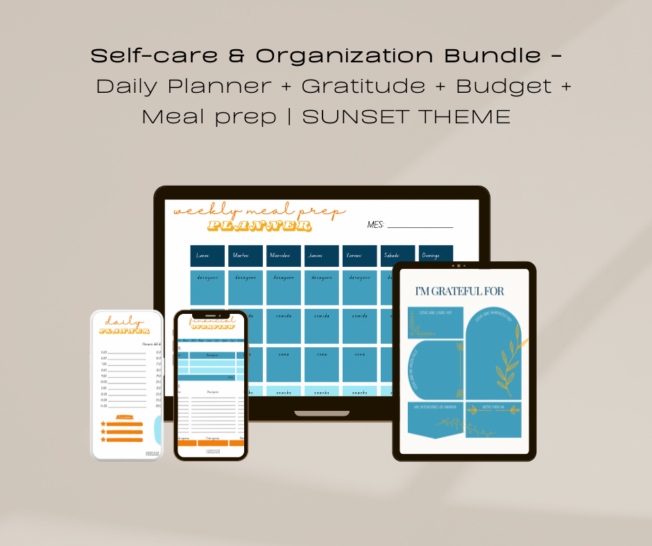 Self-care and Organization Bundle | Daily Planner + Gratitude + Budget + Meal prep