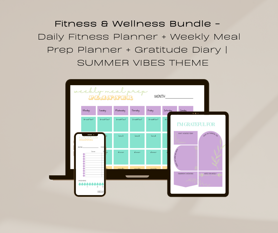 Fitness and Wellness Bundle | Workout Planner + Meal Plan + Gratitude Journal