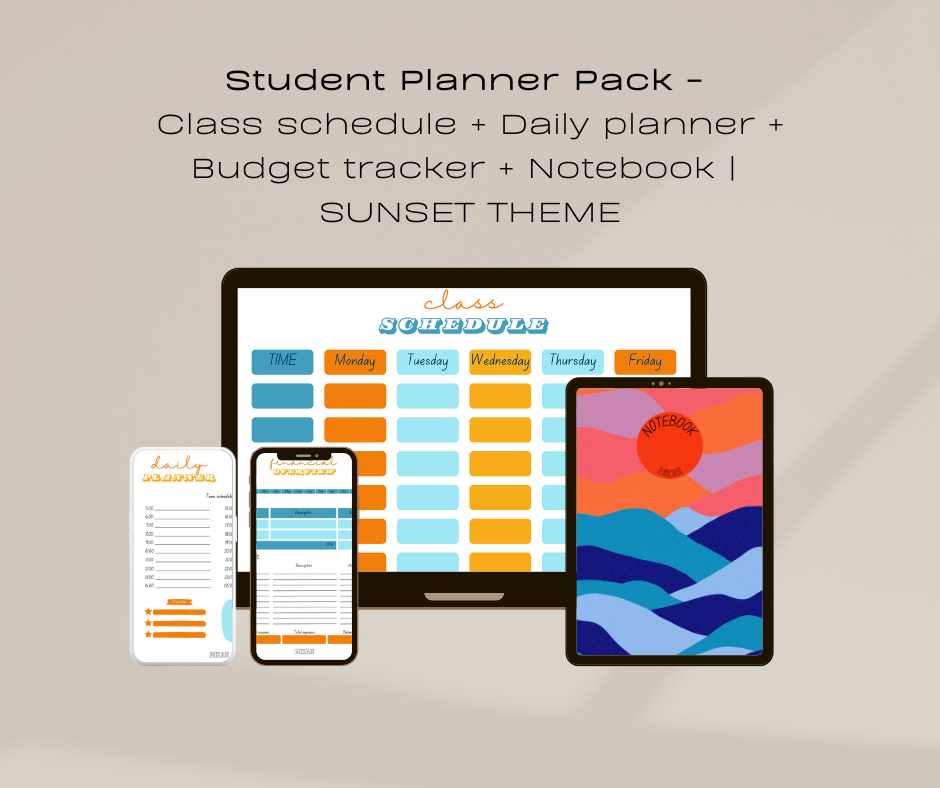 Student Planner Pack | Class Schedule + Daily Planner + Budget Tracker + Notebook