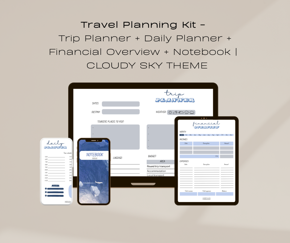 Travel Planning Kit | Trip organizer + Daily + Budget + Notes