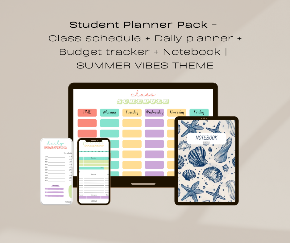 Student Planner Pack | Class Schedule + Daily Planner + Budget Tracker + Notebook