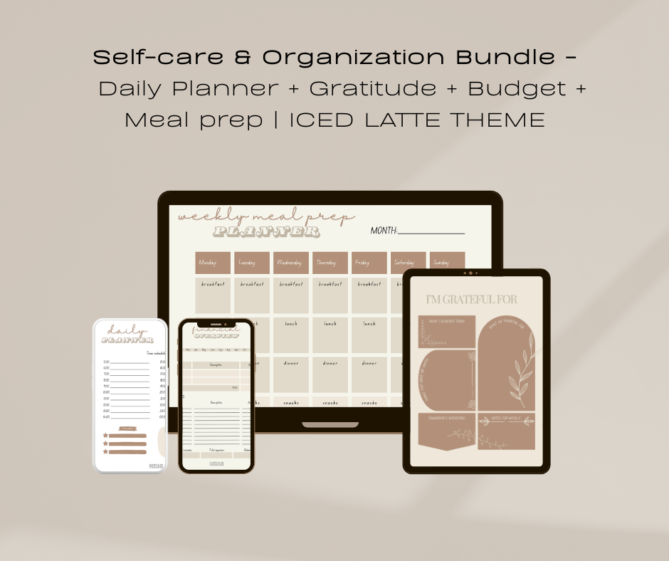 Self-care and Organization Bundle | Daily Planner + Gratitude + Budget + Meal prep