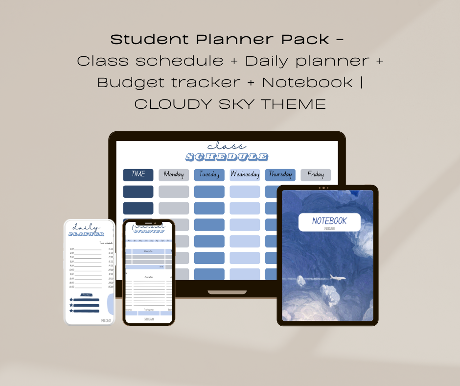 Student Planner Pack | Class Schedule + Daily Planner + Budget Tracker + Notebook