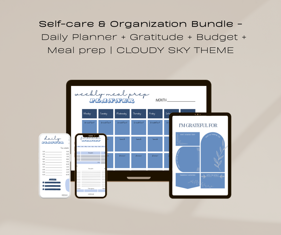 Self-care and Organization Bundle | Daily Planner + Gratitude + Budget + Meal prep