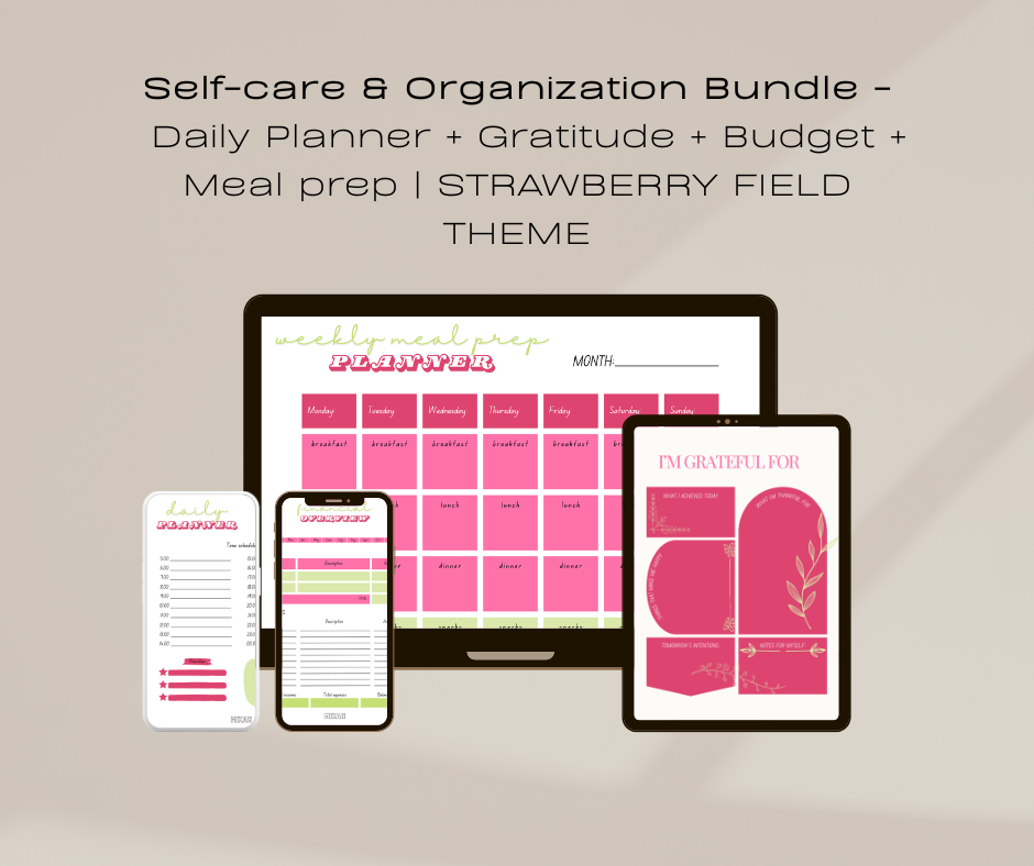 Self-care and Organization Bundle | Daily Planner + Gratitude + Budget + Meal prep