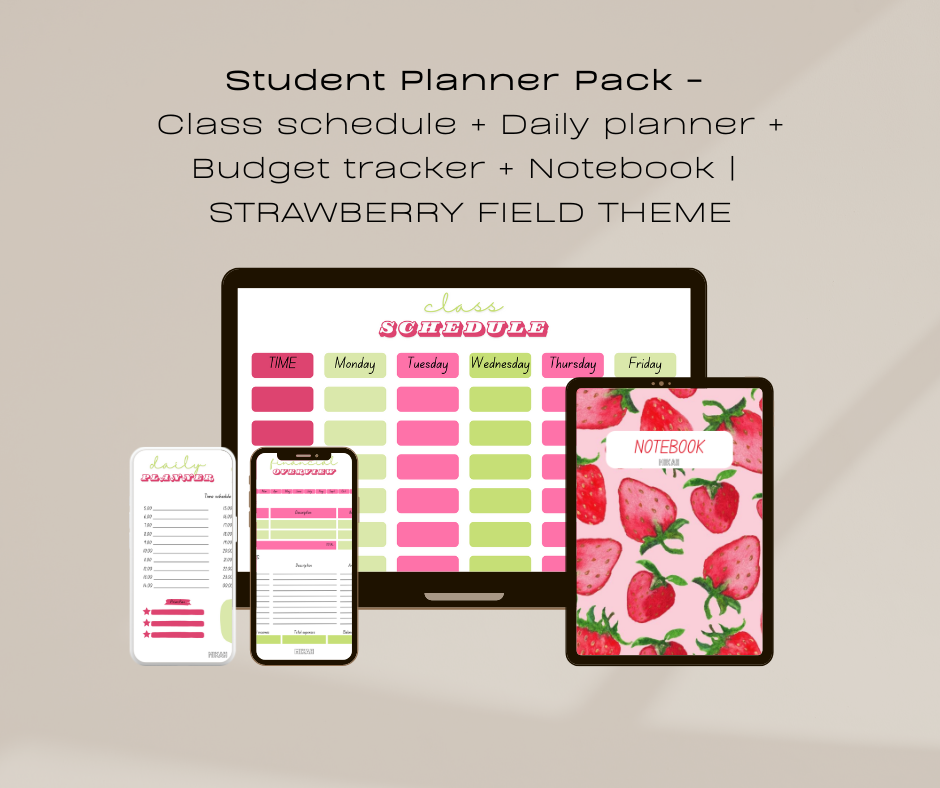 Student Planner Pack | Class Schedule + Daily Planner + Budget Tracker + Notebook