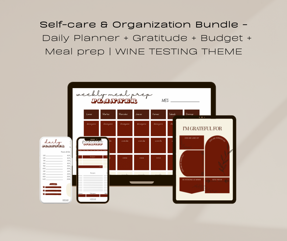 Self-care and Organization Bundle | Daily Planner + Gratitude + Budget + Meal prep