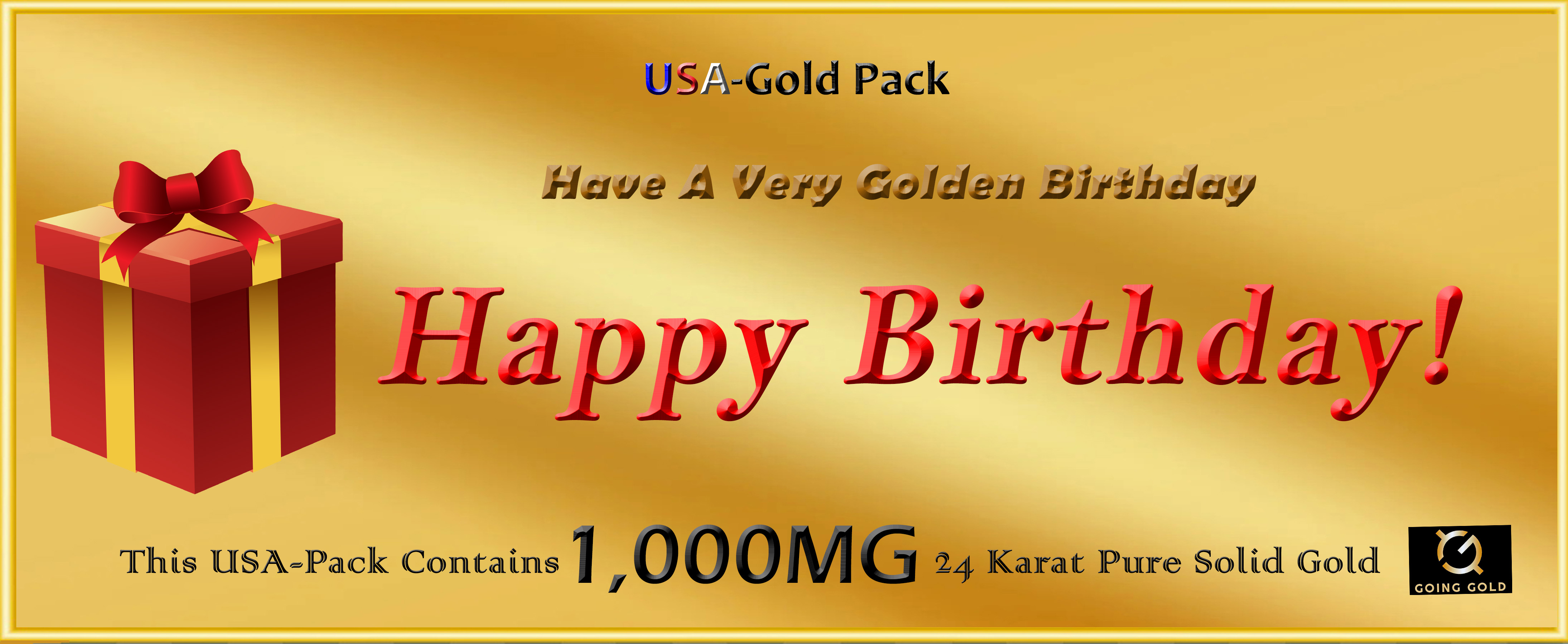 1,000 Mg 24K Pure Gold Bar USA-Gold Pack Birthday Gift