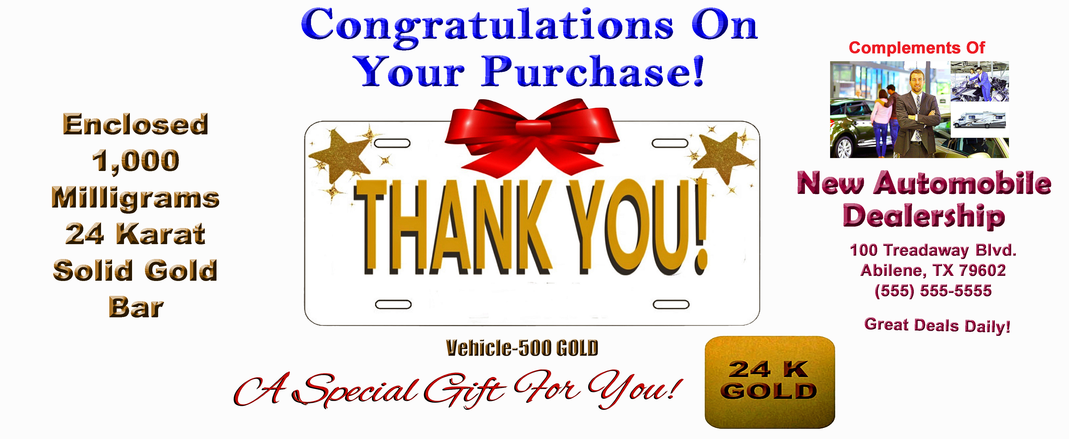 1,000 Mg Buyer Appreciation Gift of a 24 Karat Solid Gold Bar Customized