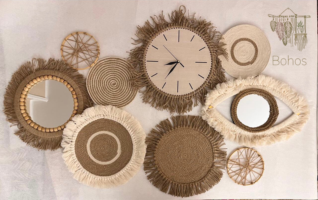 Boho Wall Set With Wall Clock 