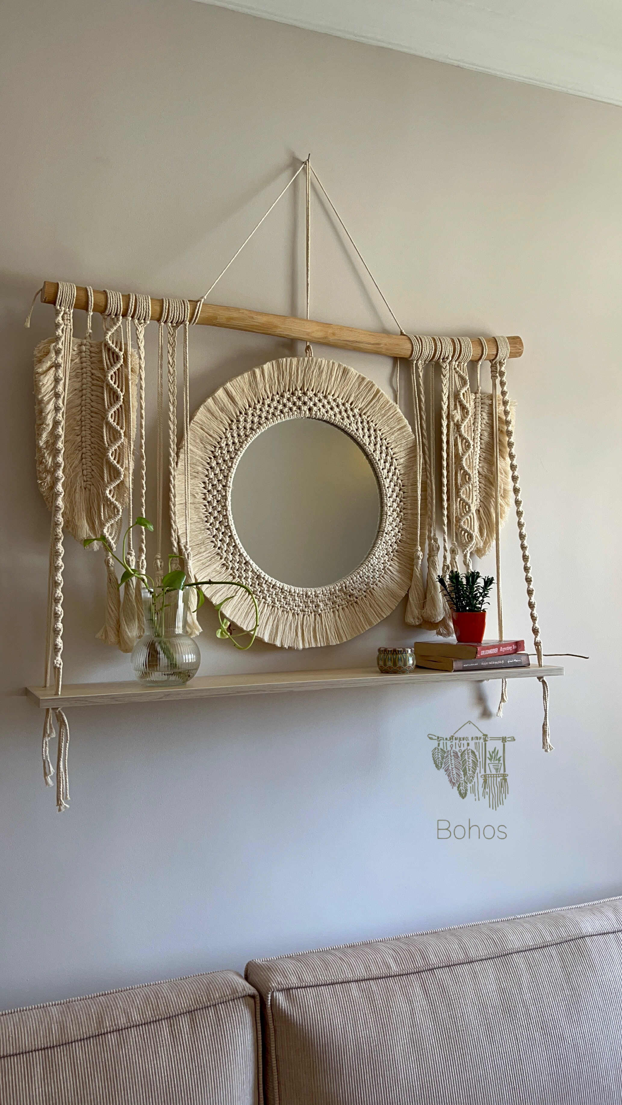 Macrame Mirror With Shelf 