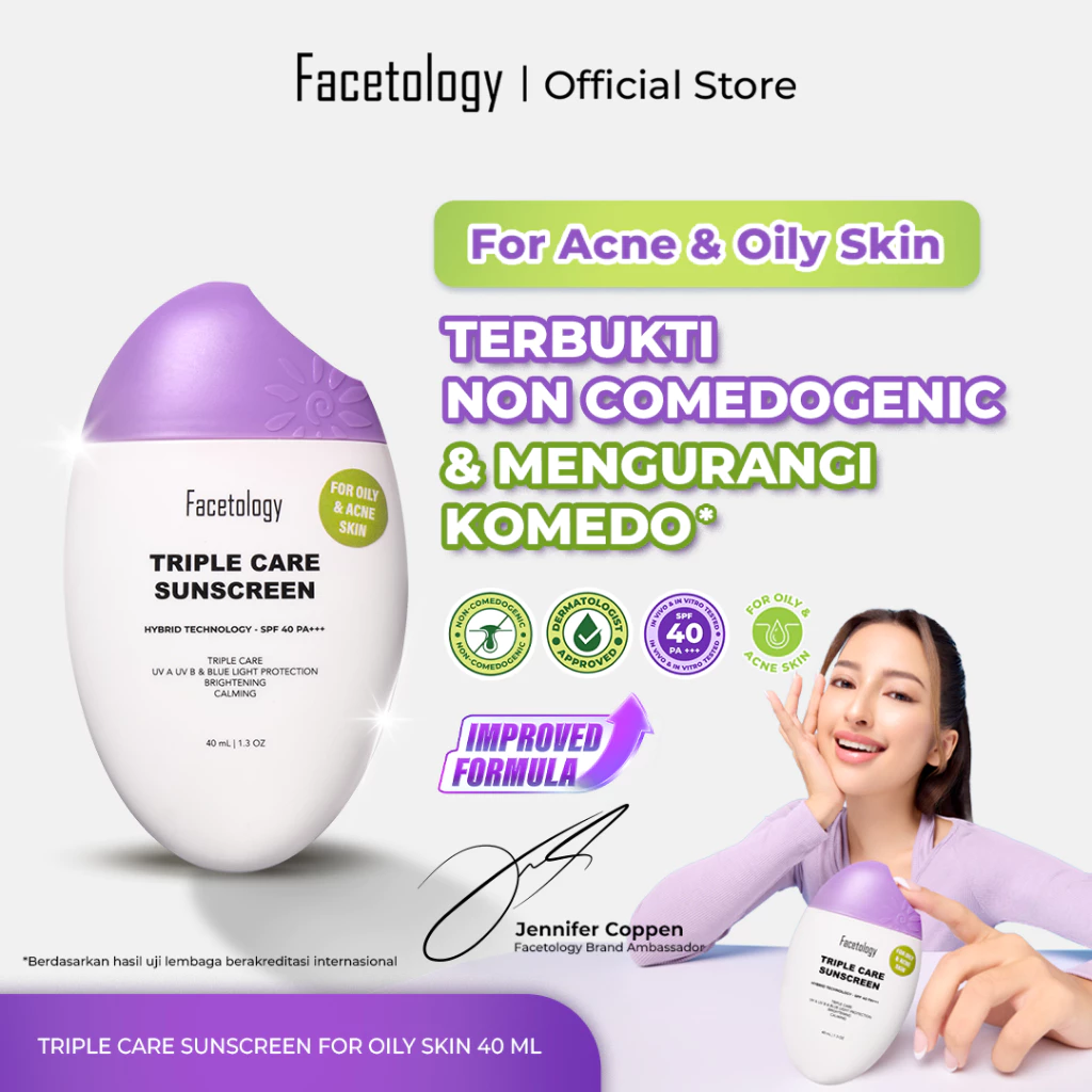 Facetology Triple Care Sunscreen For Acne & Oily Skin SPF 40 PA+++ 40ML/100ML