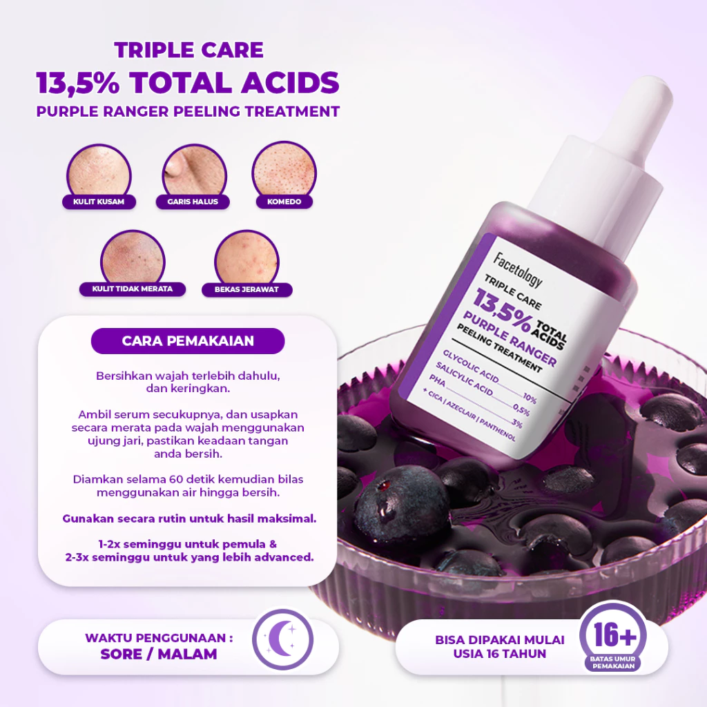 FACETOLOGY Triple Care 13.5% Total Acids Purple Ranger Peeling Treatment Serum