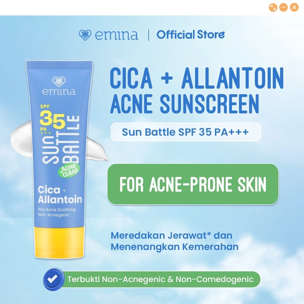 Emina Sun Battle SPF 35 PA +++ Acne Clear Cica + Allantoin Airy Acne Soothing