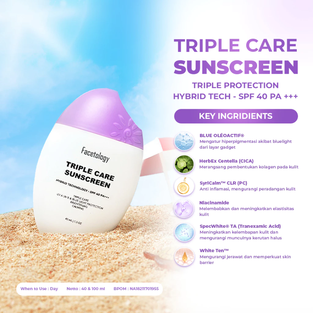 Facetology Triple Care Sunscreen SPF 40 PA+++ 40ML/100ML