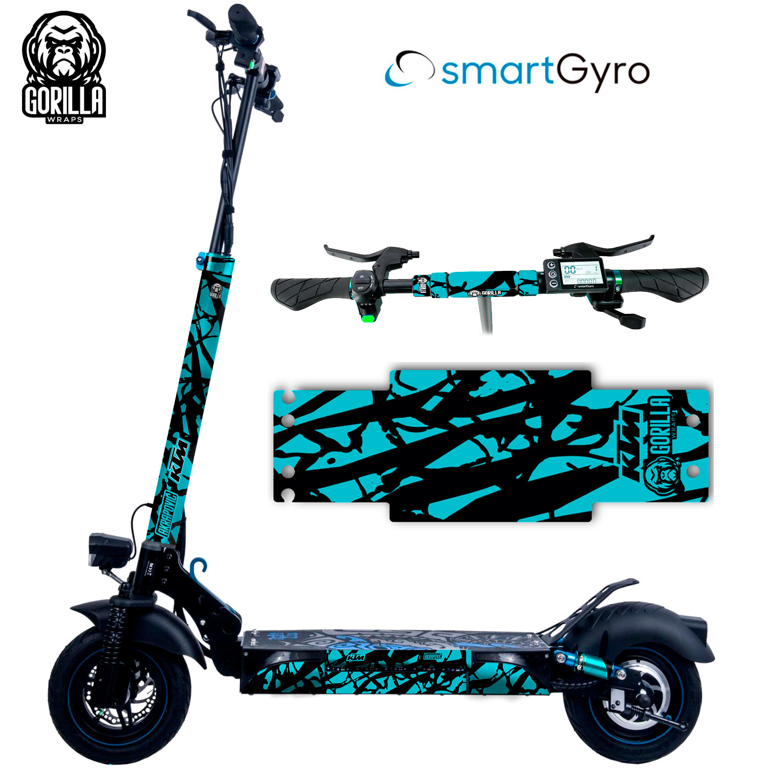 Vinilo + base antideslizante para Smartgyro Rockway, Speedway y Crossover KTM – Azul turquesa [Gorilla]