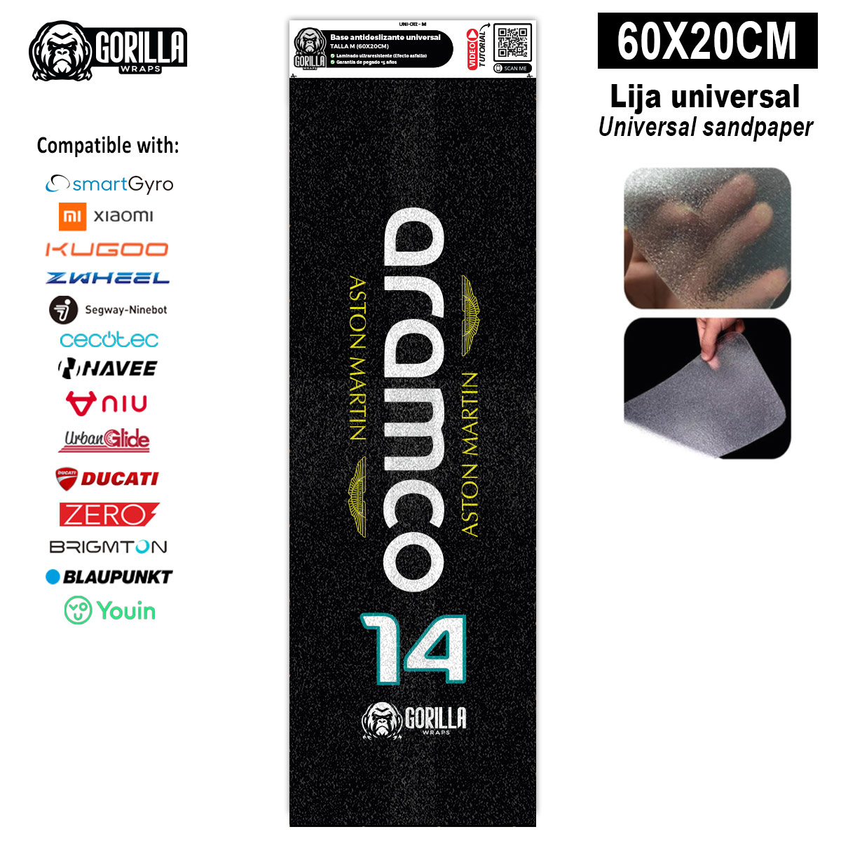 Base antideslizante universal Aston Martin&Aramco – Talla M – 60x20cm (Xiaomi, Smartgyro, Kukirin, Ninebot, Niu, Kaboo, Teverun) [Gorilla]
