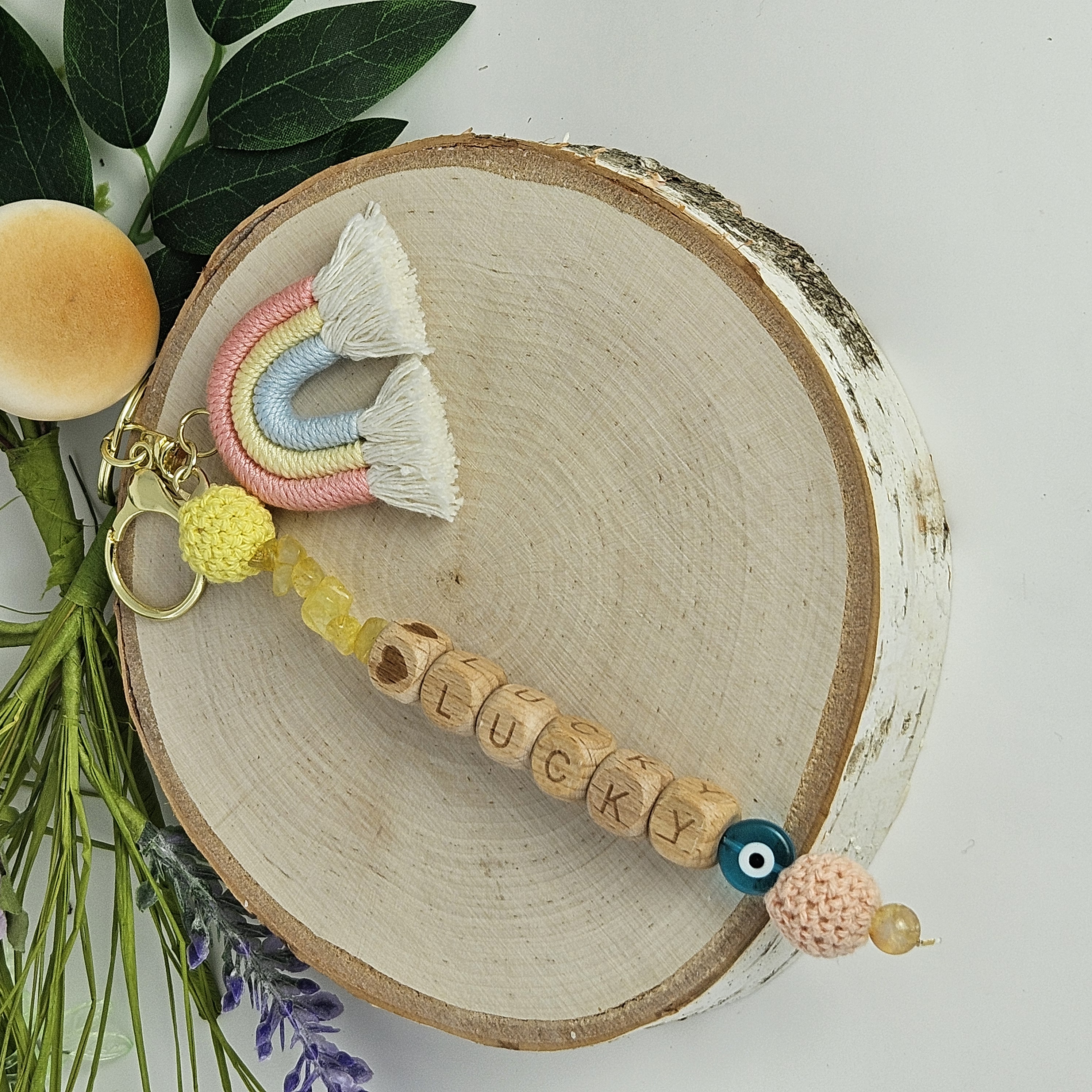 Citrine Good Luck Keychain with Evil Eye–Abundance & Protection