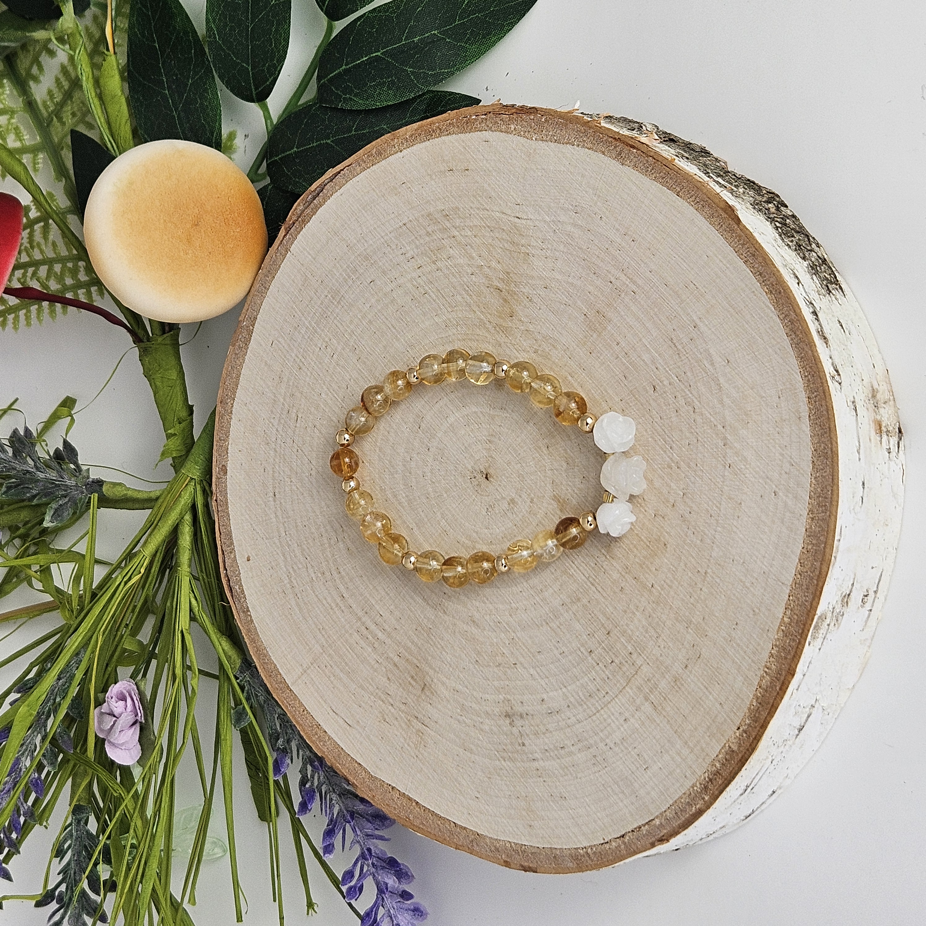 Small White Jade Rose Citrine Bracelet