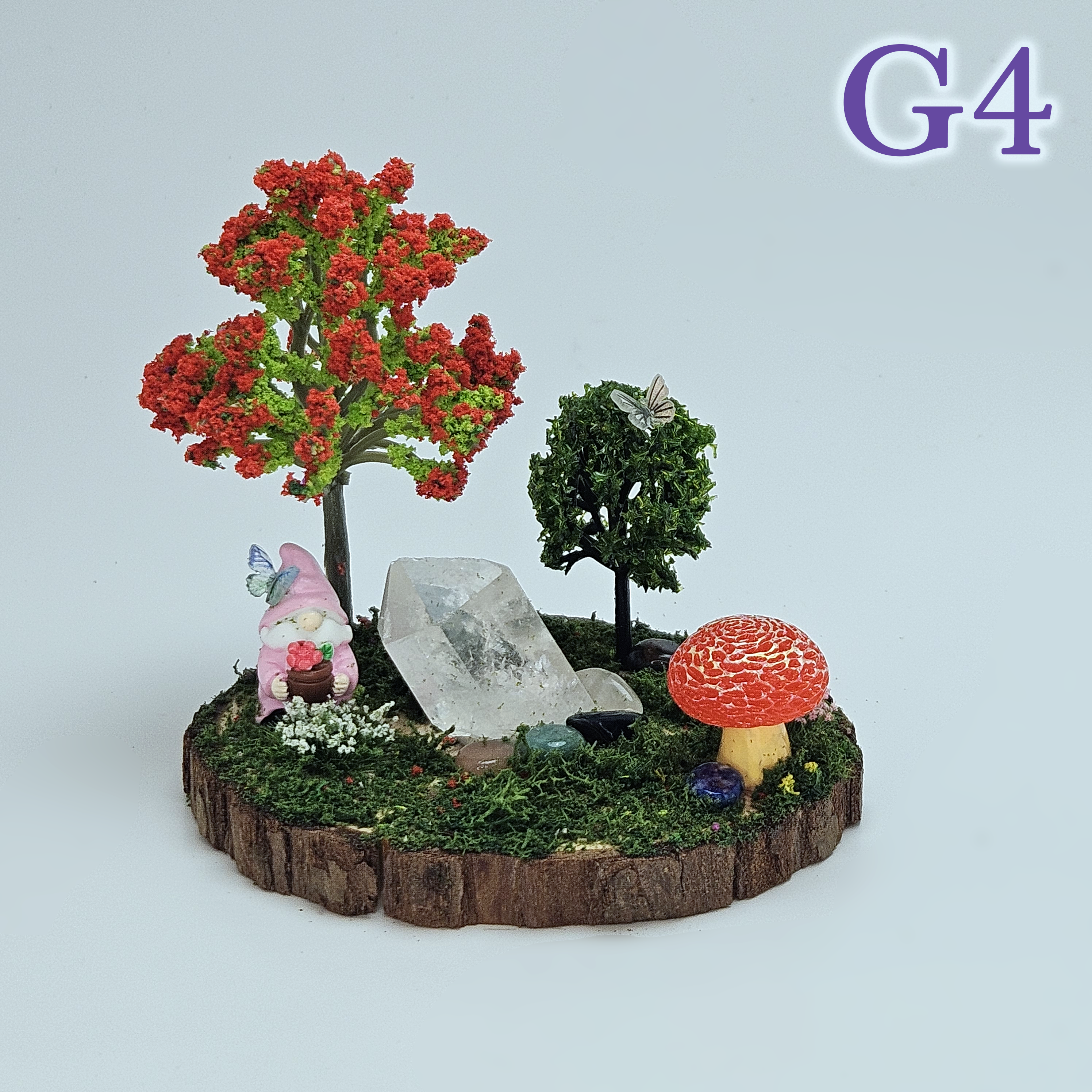 Magical Gnome Forest Miniature with A-Grade Clear Quartz 