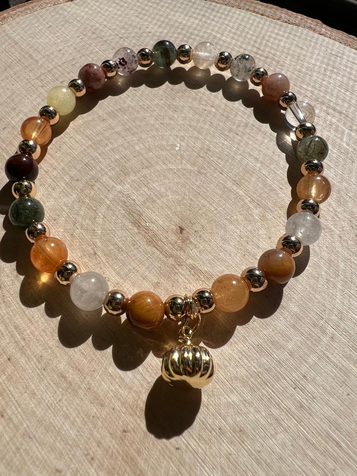 Golden Pumpkin Charm Pendant with Rutilated Quartz — Made to Fit You